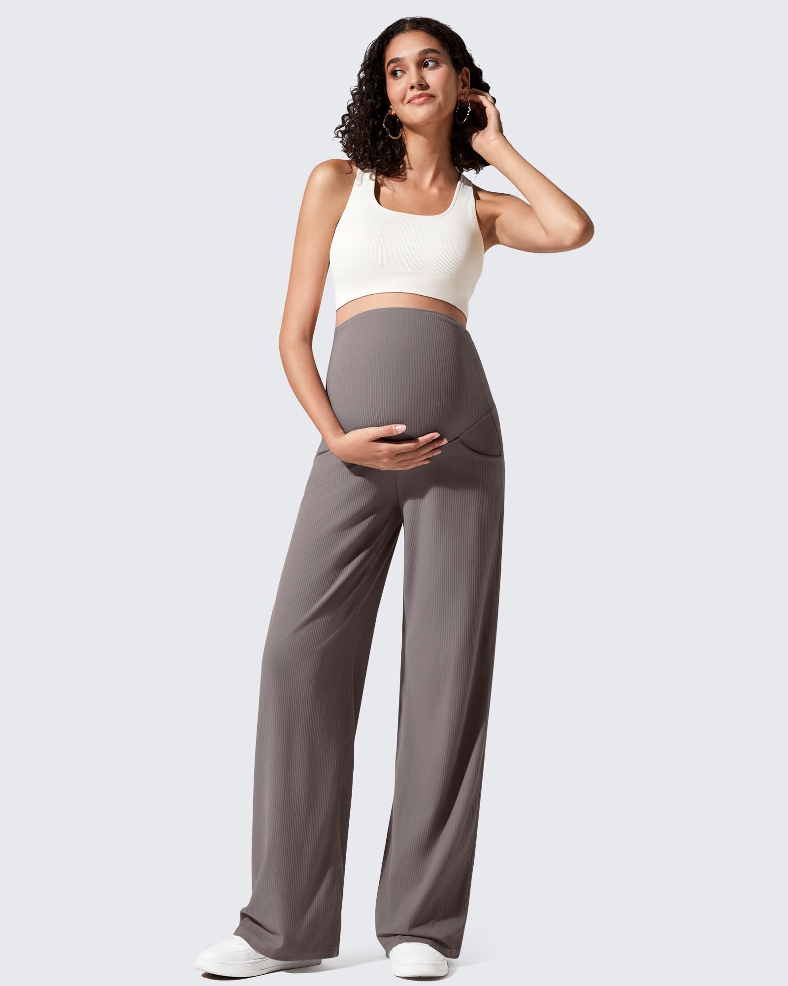 G4Free - Ribbed Maternity Wide Leg Casual Yoga Pants -GF25JY537AF-XS