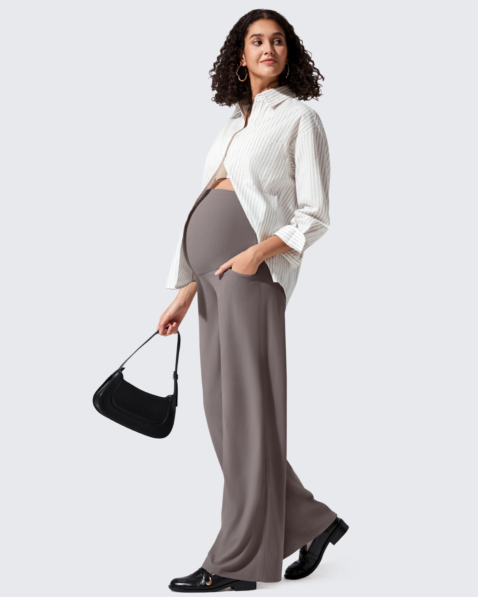 G4Free - Ribbed Maternity Wide Leg Casual Yoga Pants -GF25JY537AF-XS