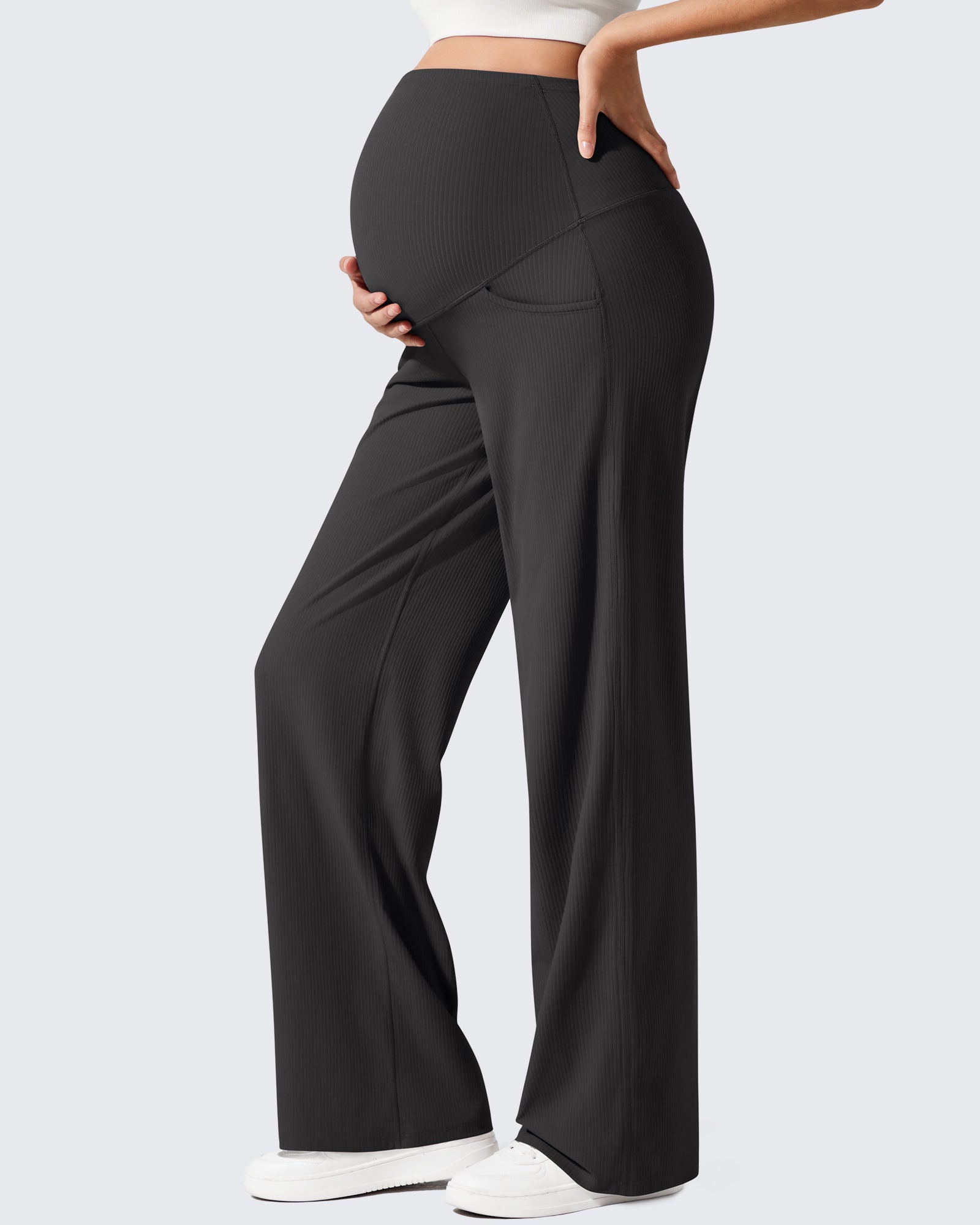 G4Free - Ribbed Maternity Wide Leg Casual Yoga Pants -GF25JY537AF-XS