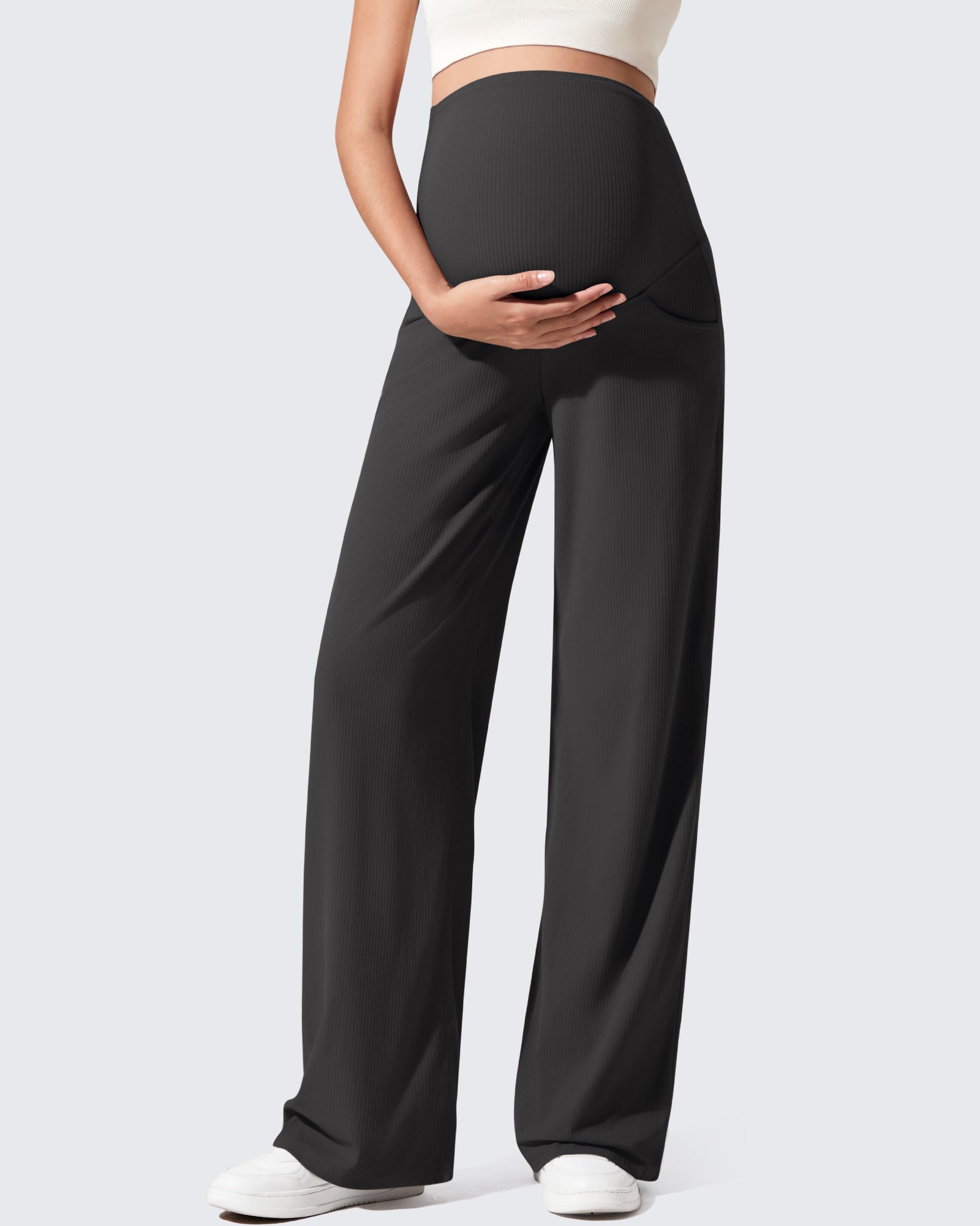 G4Free - Ribbed Maternity Wide Leg Casual Yoga Pants -GF25JY537AF-XS