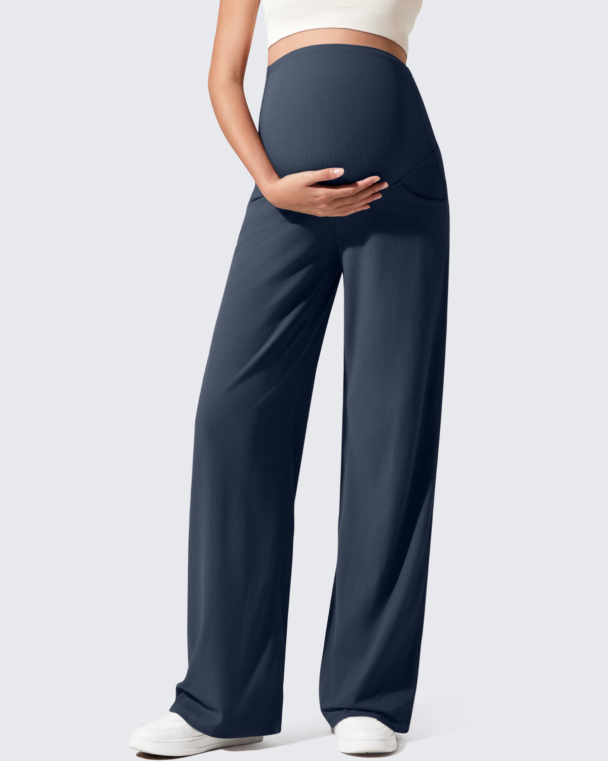 G4Free - Ribbed Maternity Wide Leg Casual Yoga Pants -GF25JY537AF-XS
