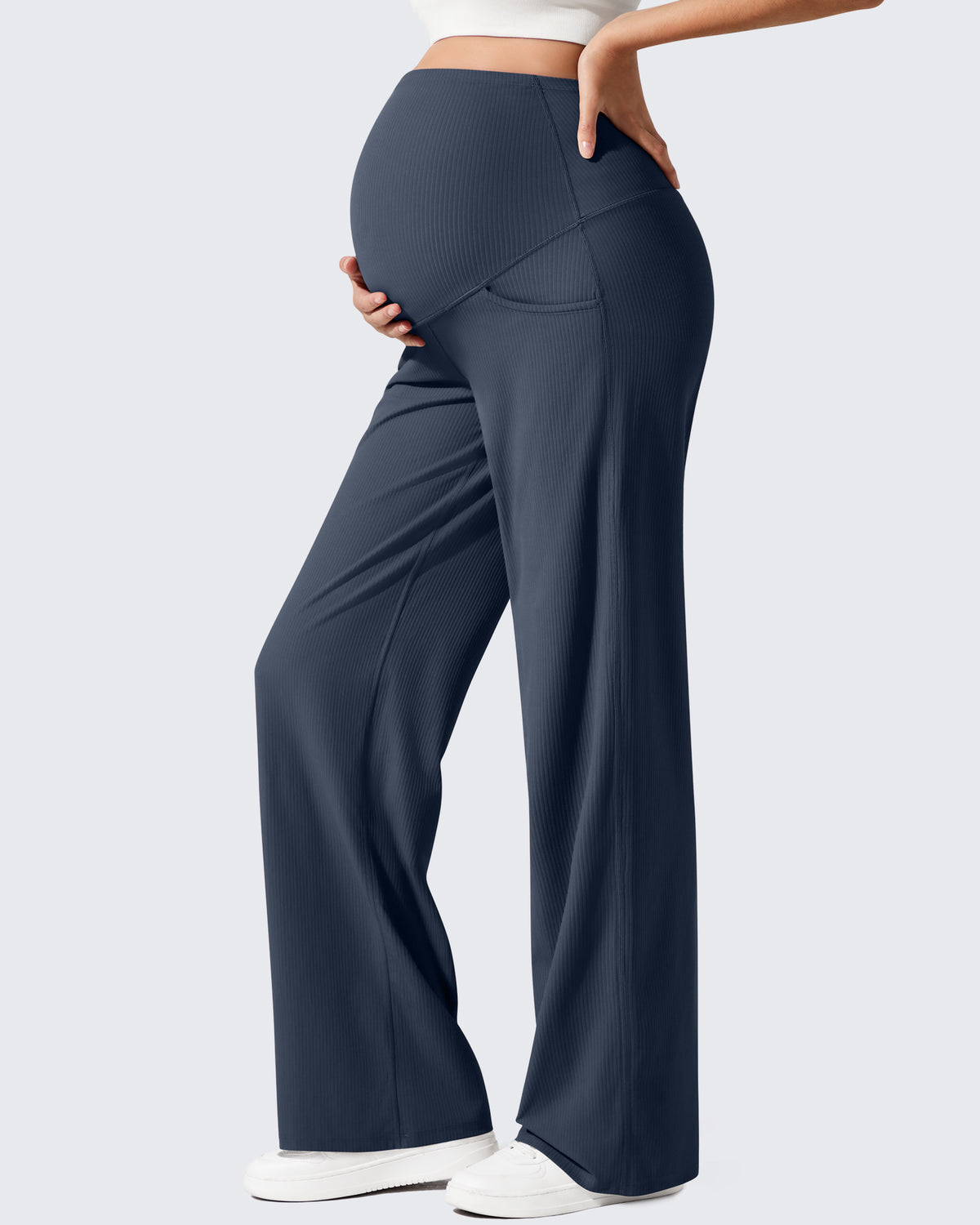 G4Free - Ribbed Maternity Wide Leg Casual Yoga Pants -GF25JY537BF-XS