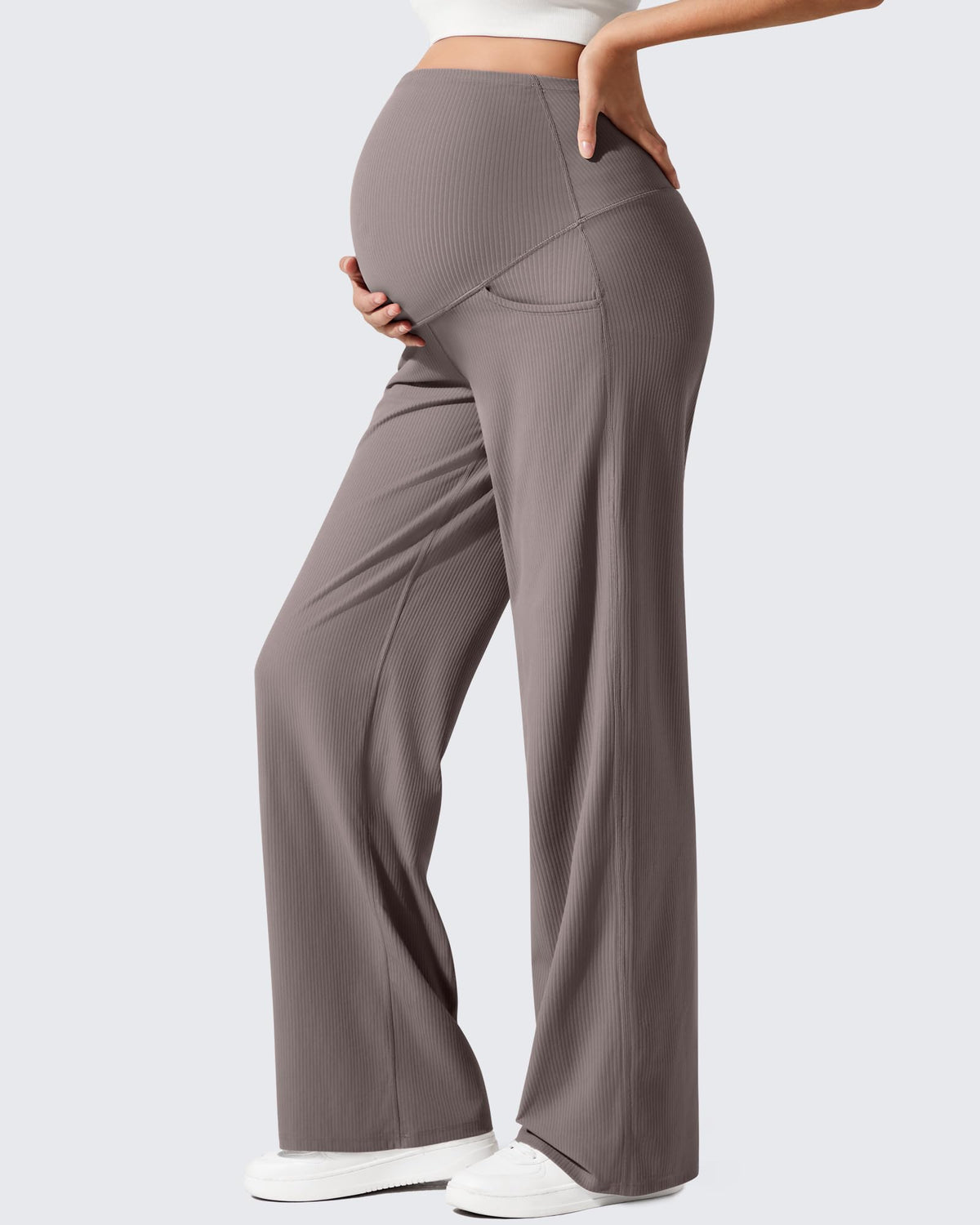 G4Free - Ribbed Maternity Wide Leg Casual Yoga Pants -GF25JY537CF-XS