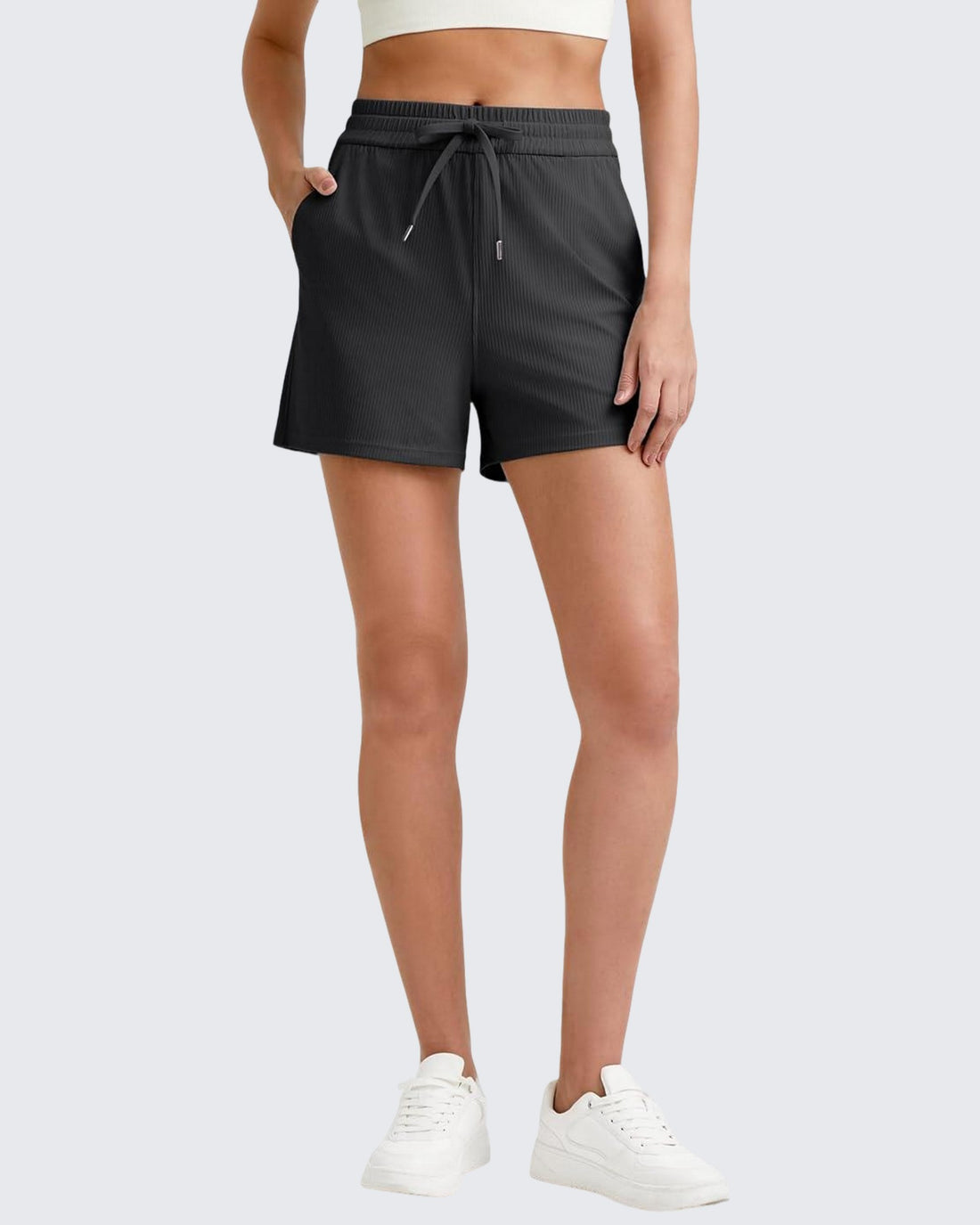 G4Free - Ribbed Mid-Rise Drawstring Shorts -GF25E318AA-S