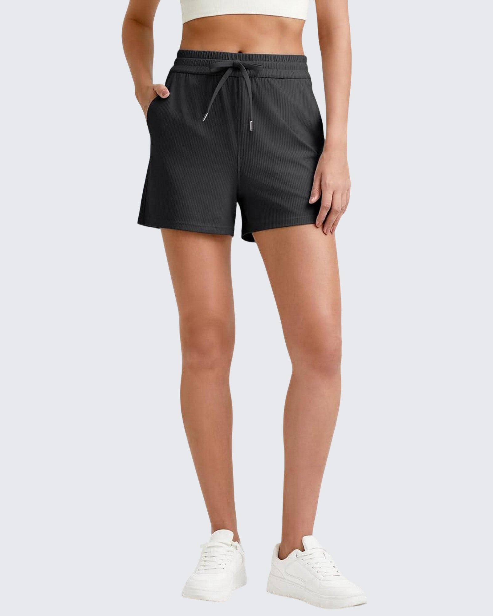 G4Free - Ribbed Mid-Rise Drawstring Shorts -GF25E318AA-S
