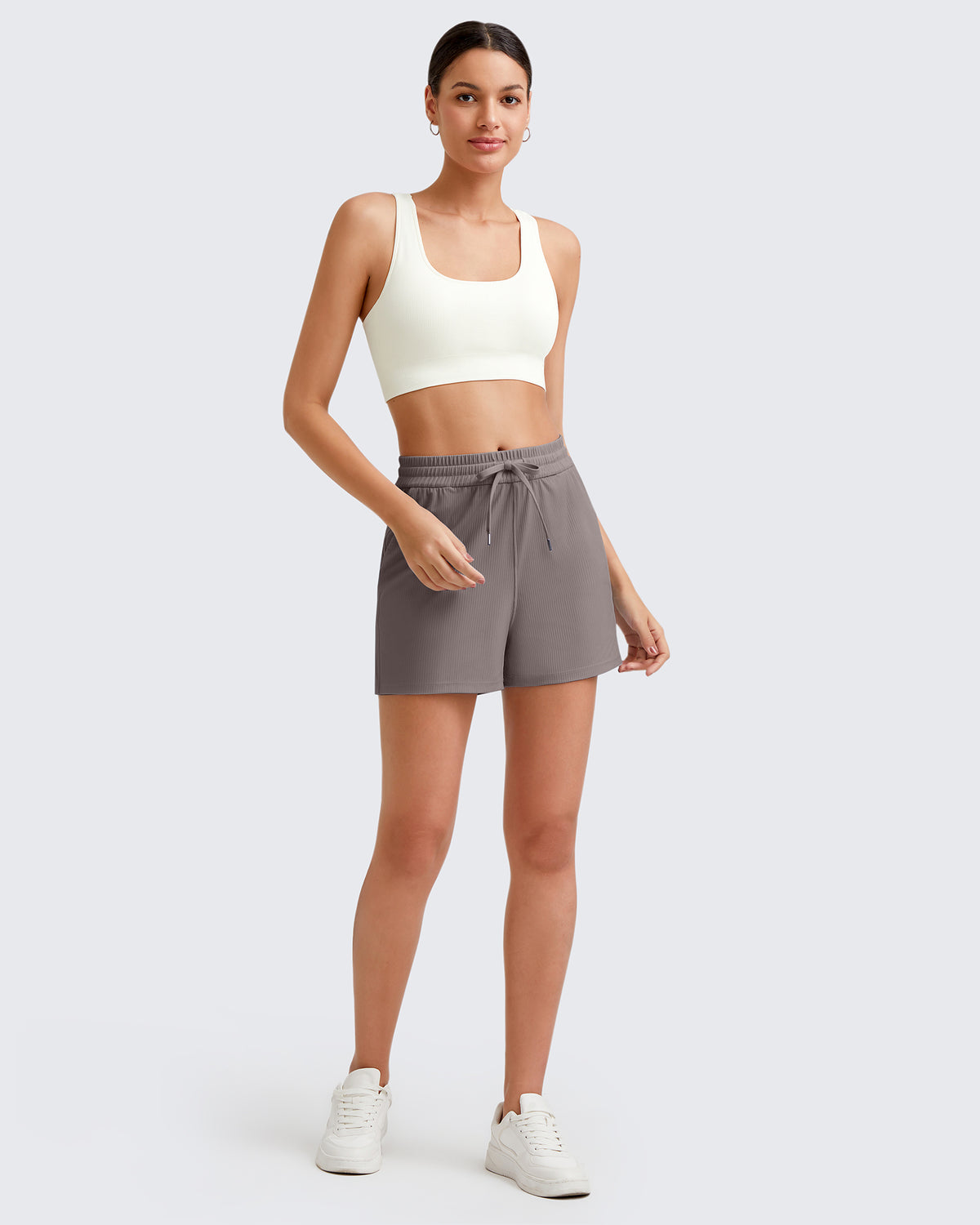 G4Free - Ribbed Mid-Rise Drawstring Shorts -GF25E318AA-S
