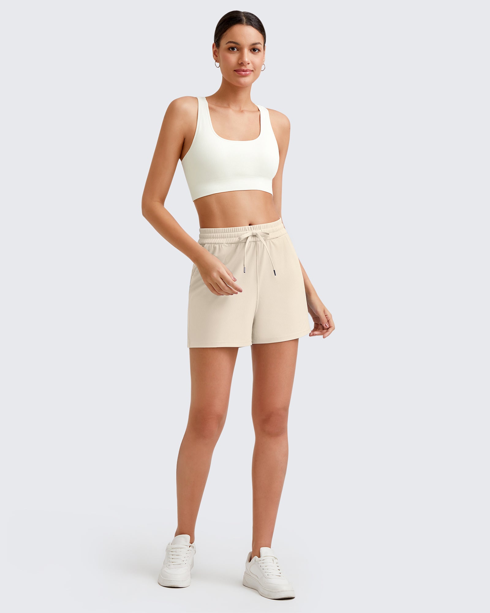 G4Free - Ribbed Mid-Rise Drawstring Shorts -GF25E318AA-S