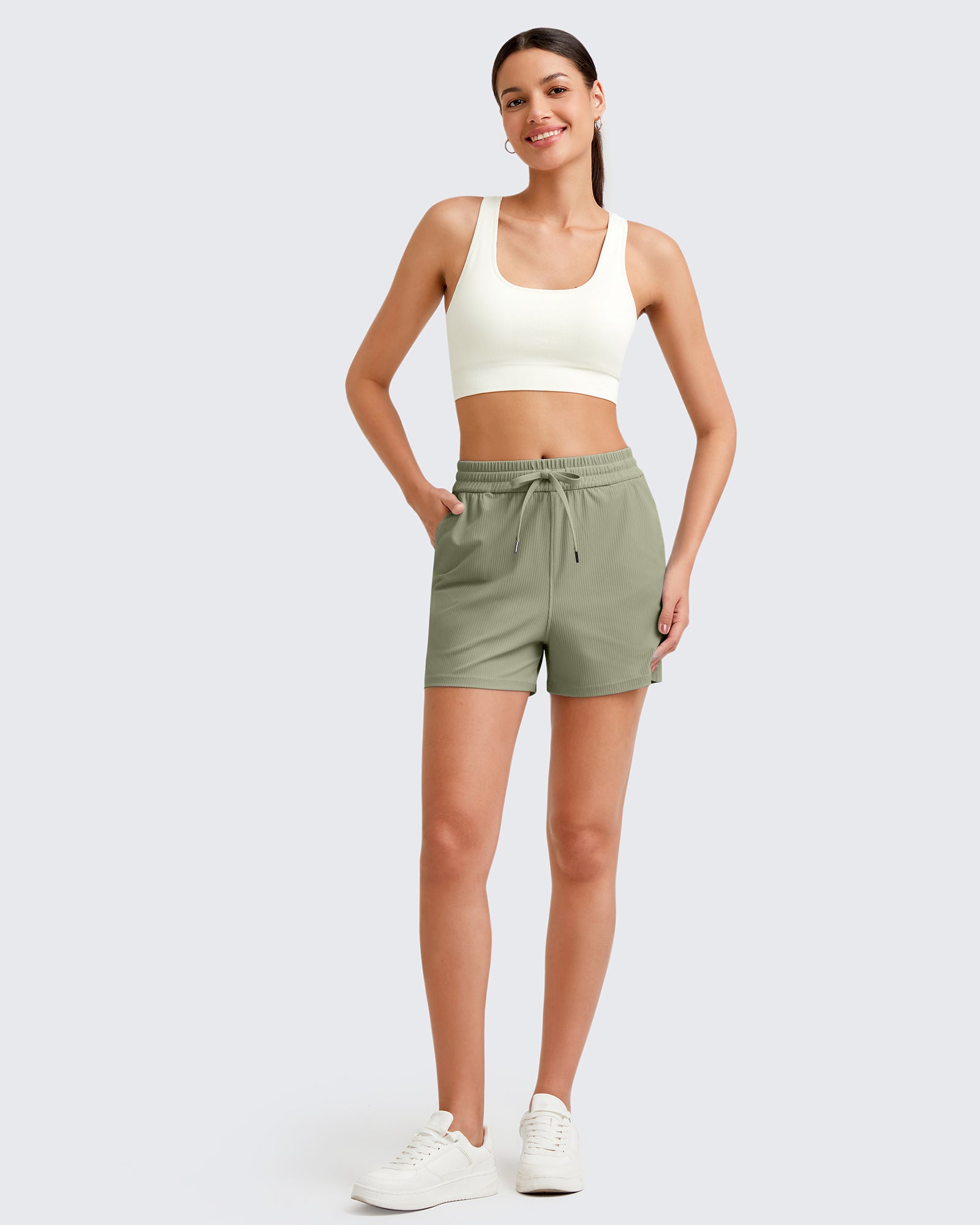 G4Free - Ribbed Mid-Rise Drawstring Shorts -GF25E318AA-S