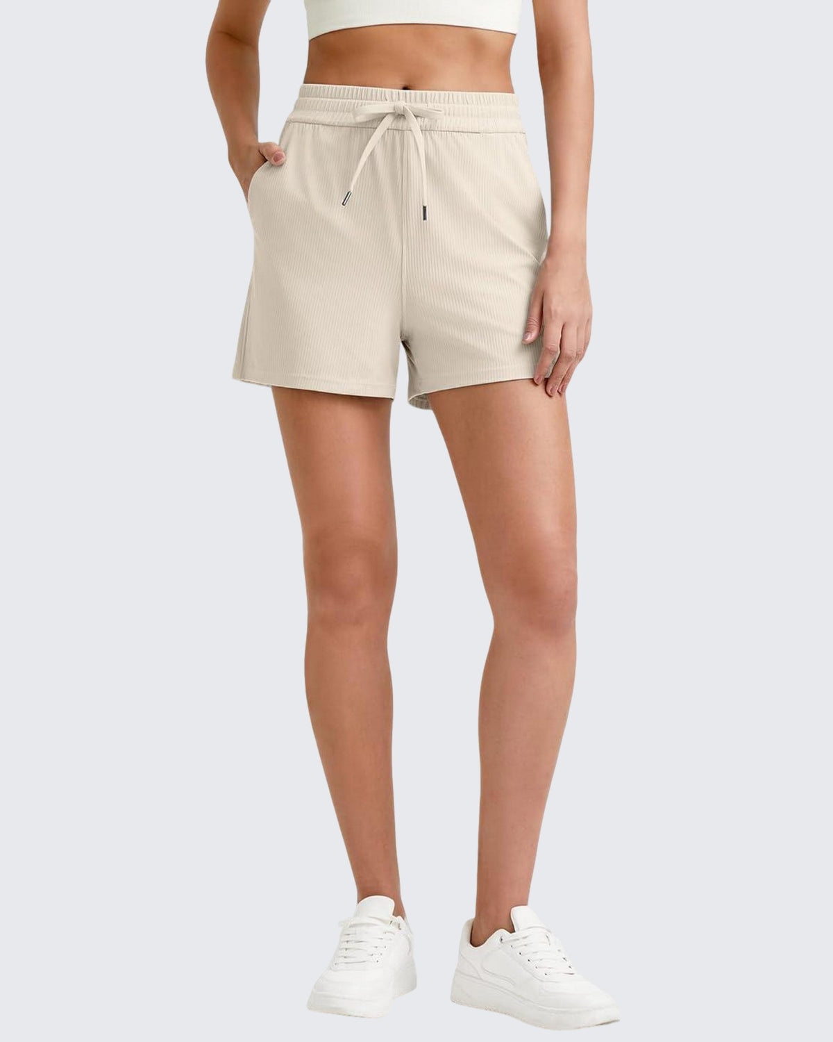 G4Free - Ribbed Mid-Rise Drawstring Shorts -GF25E318BA-S