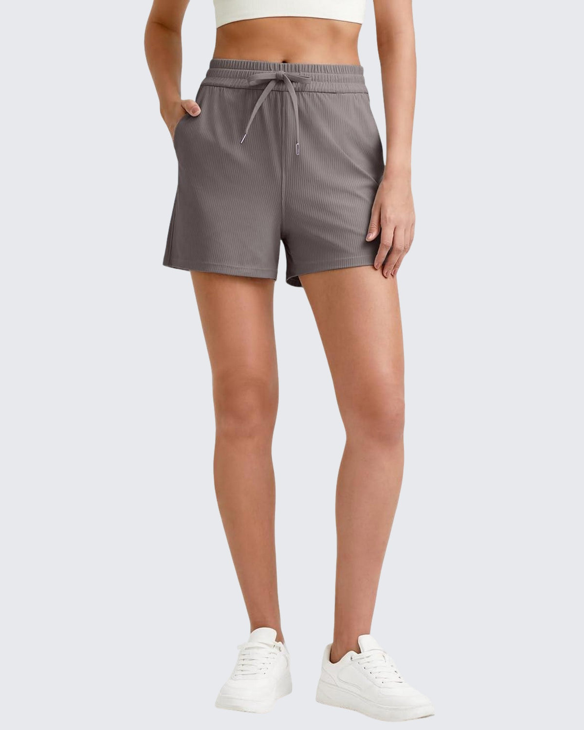 G4Free - Ribbed Mid-Rise Drawstring Shorts -GF25E318CA-S
