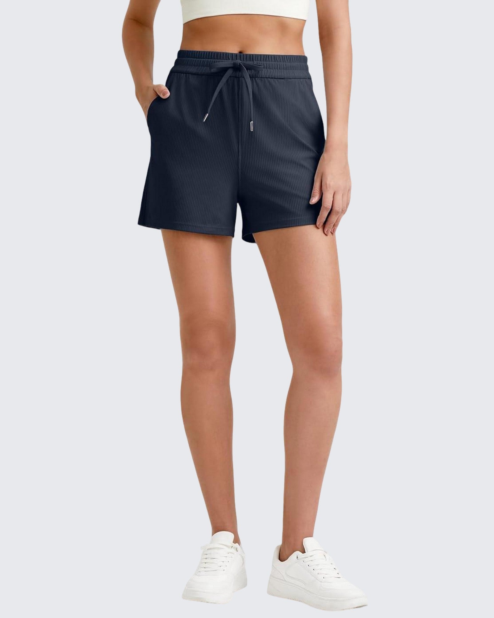 G4Free - Ribbed Mid-Rise Drawstring Shorts -GF25E318DA-S
