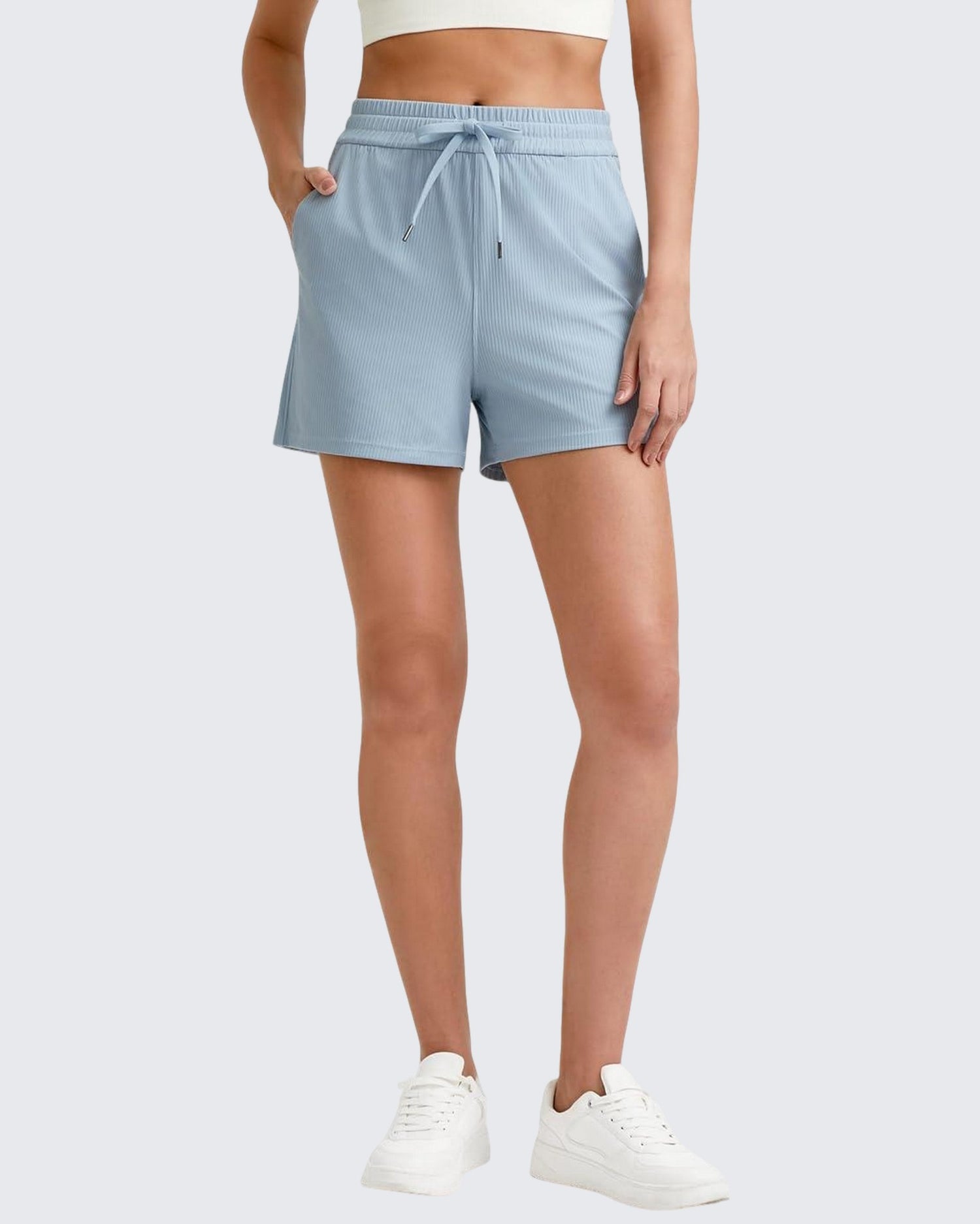 G4Free - Ribbed Mid-Rise Drawstring Shorts -GF25E318FB-M