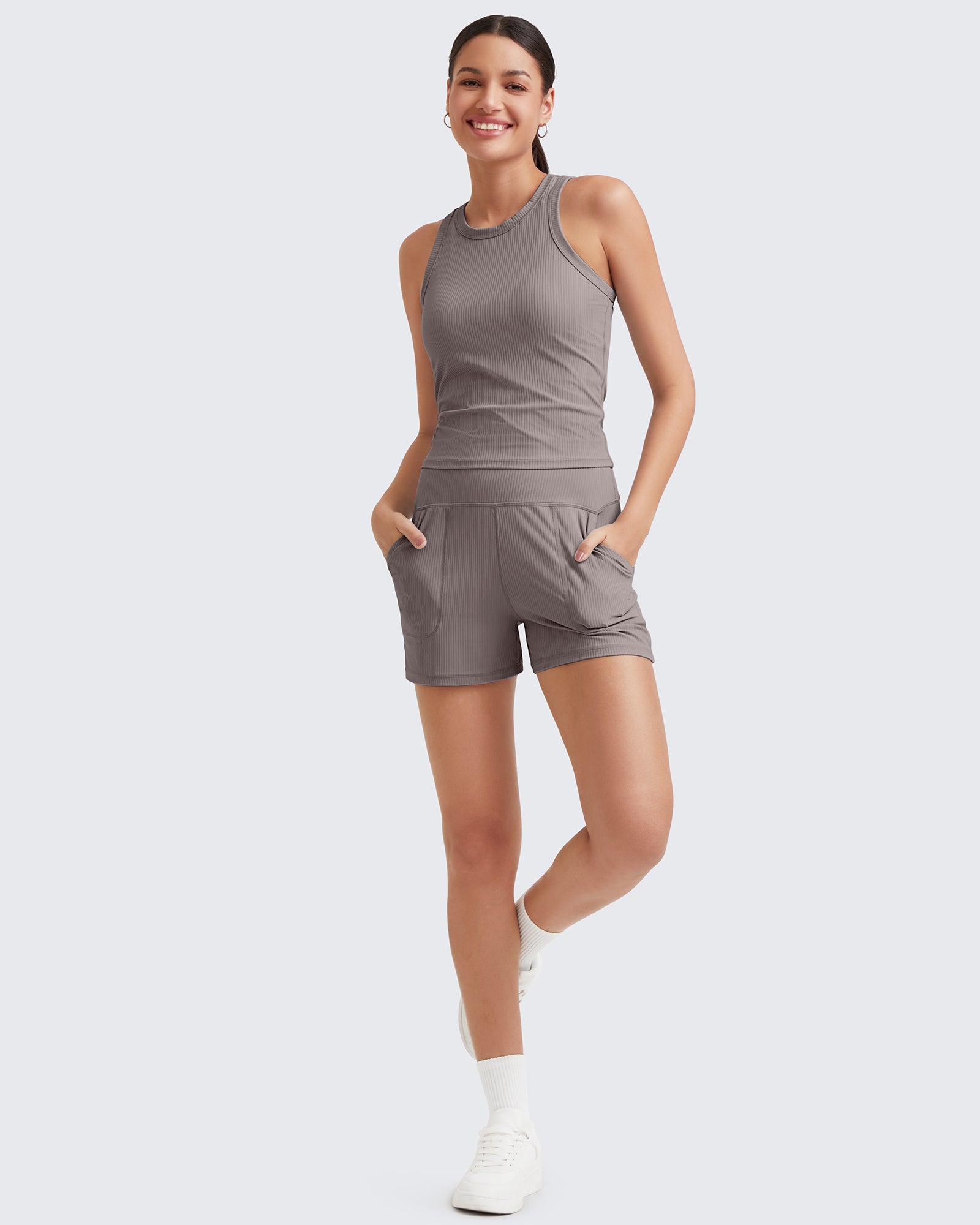G4Free - Ribbed Mid-Rise Seamless Work Shorts -GF25E314AA-S