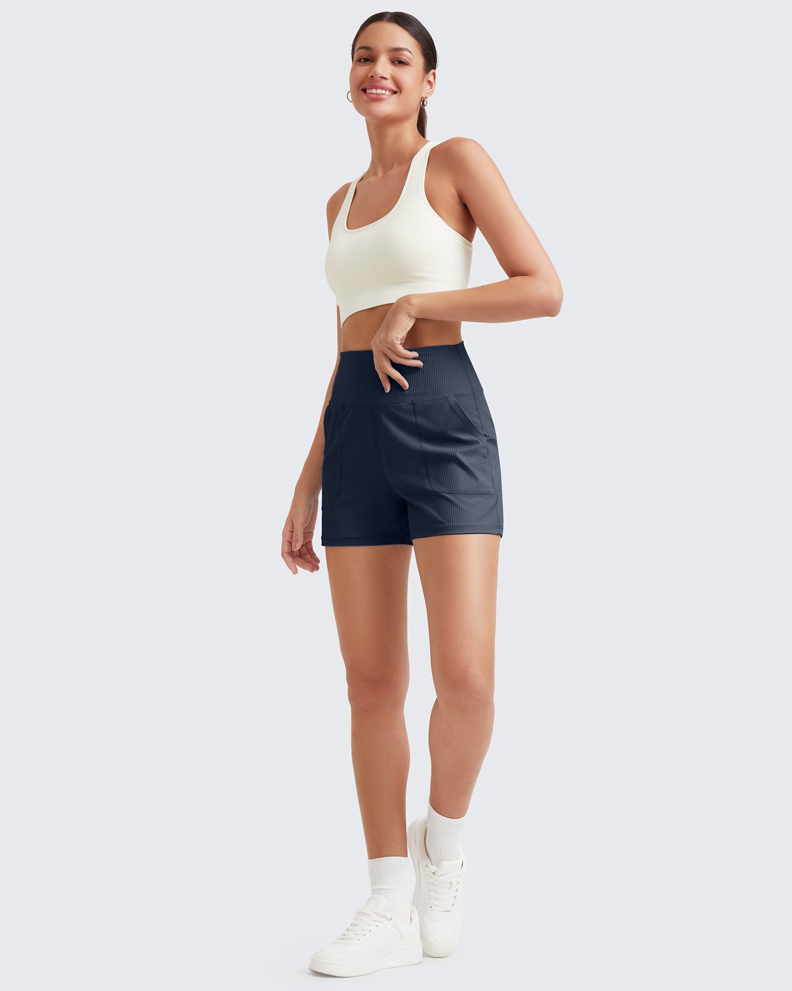 G4Free - Ribbed Mid-Rise Seamless Work Shorts -GF25E314AA-S