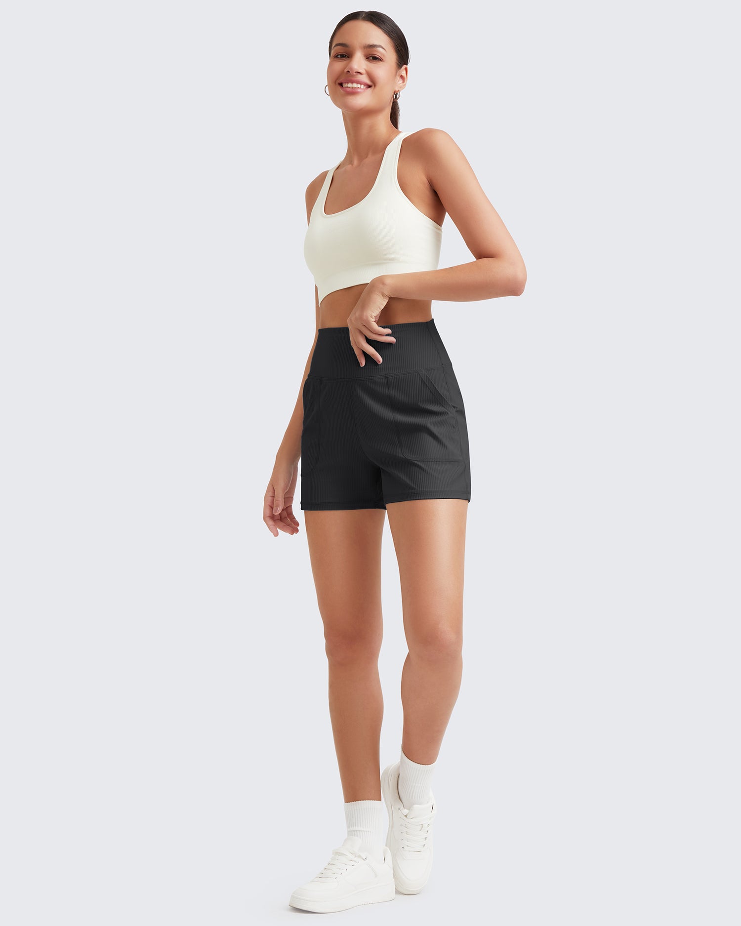 G4Free - Ribbed Mid-Rise Seamless Work Shorts -GF25E314AA-S