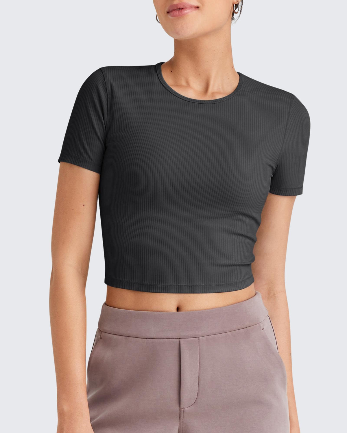 G4Free - Ribbed Slim Workout Crop Short Sleeve -GF25K320AA-S