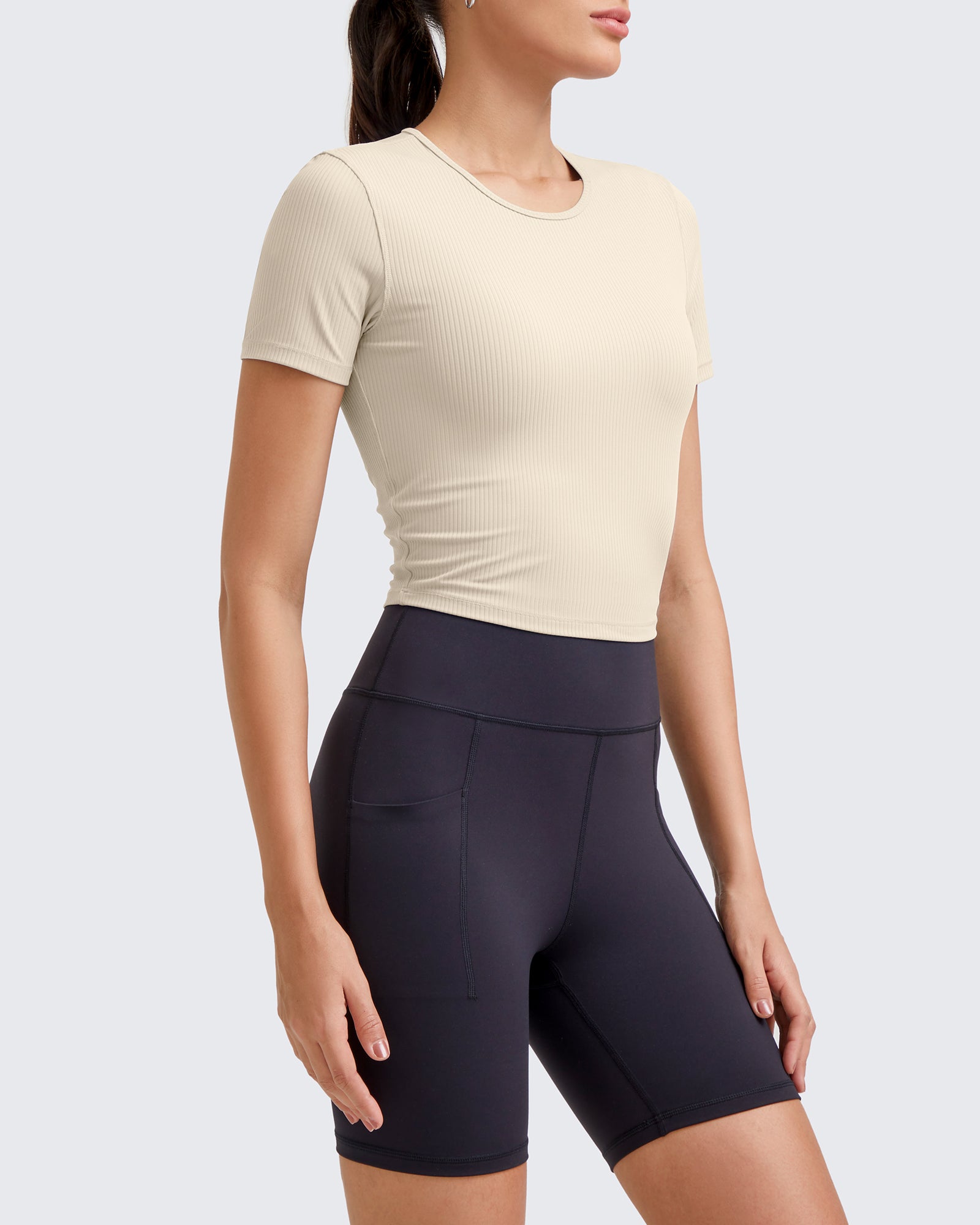 G4Free - Ribbed Slim Workout Crop Short Sleeve -GF25K320CA-S