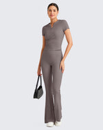 G4Free - Ribbed Tummy Control Flare Yoga Pants -GF25A407AA-S