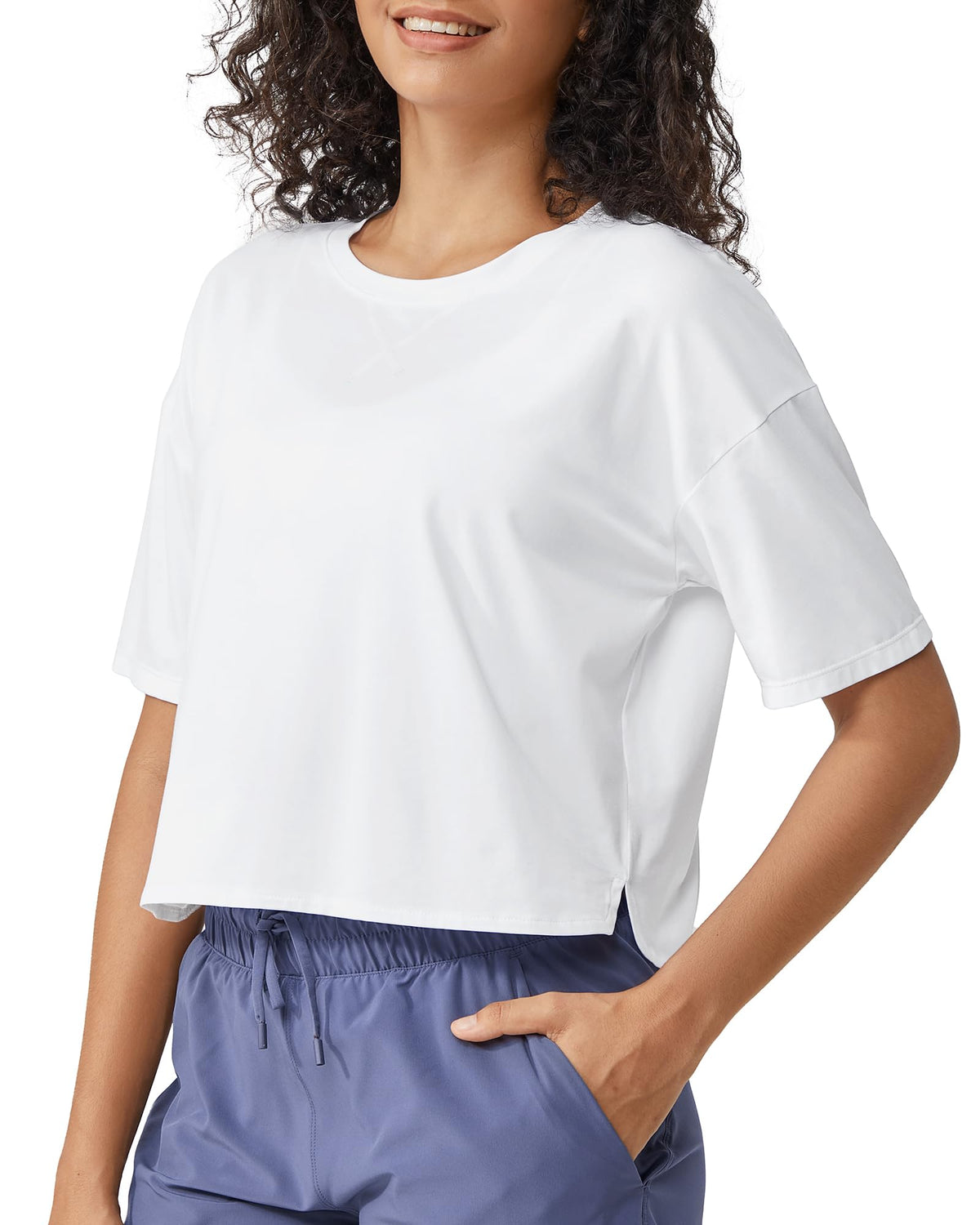 G4Free - Scoop Neck Short Sleeve Workout Crop Tops -GF24B199BA-S
