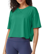 G4Free - Scoop Neck Short Sleeve Workout Crop Tops -GF24B199BA-S