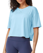 G4Free - Scoop Neck Short Sleeve Workout Crop Tops -GF24B199BA-S