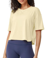 G4Free - Scoop Neck Short Sleeve Workout Crop Tops -GF24B199BA-S