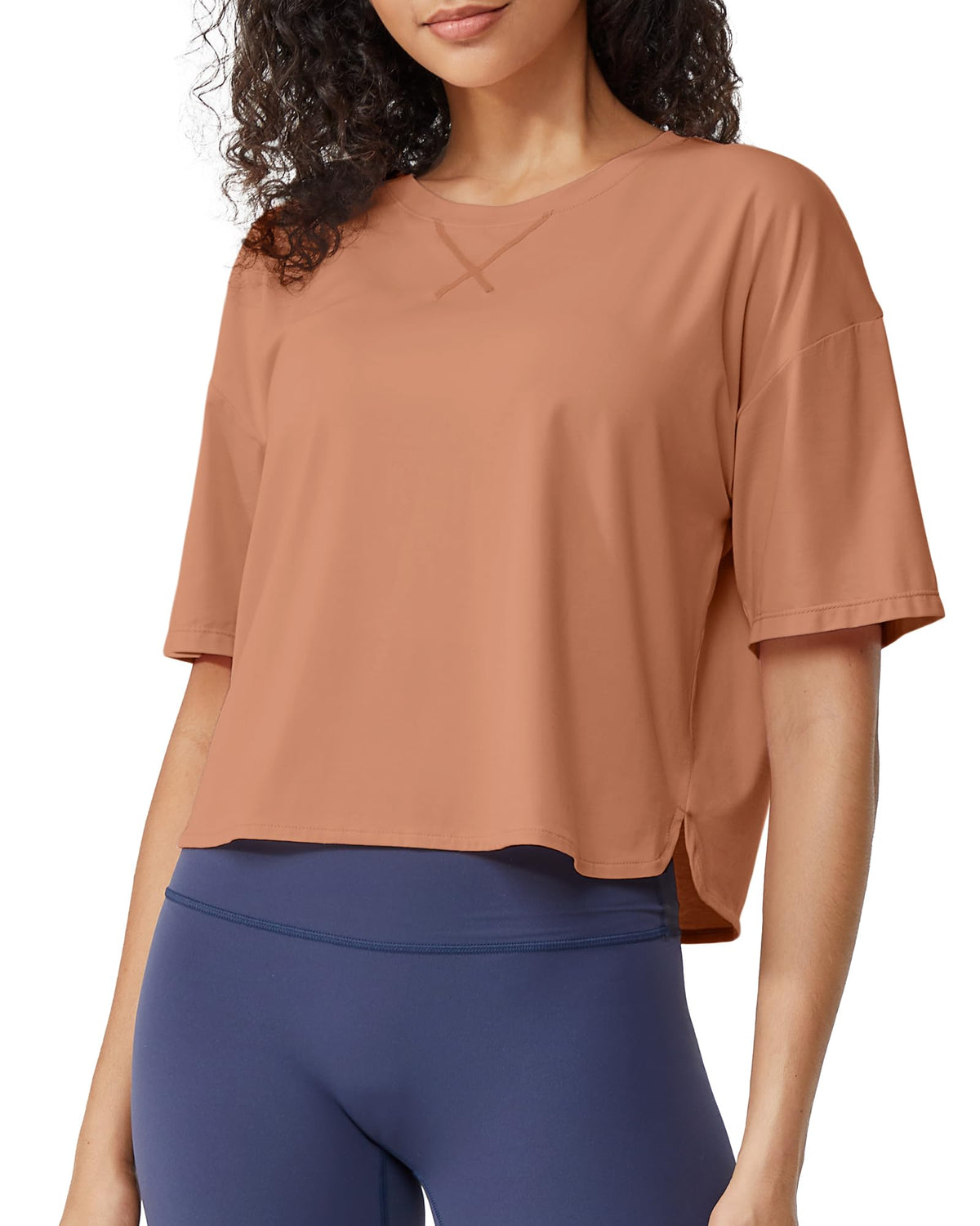 G4Free - Scoop Neck Short Sleeve Workout Crop Tops -GF24B199BA-S