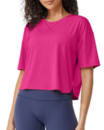 G4Free - Scoop Neck Short Sleeve Workout Crop Tops -GF24B199EA-S