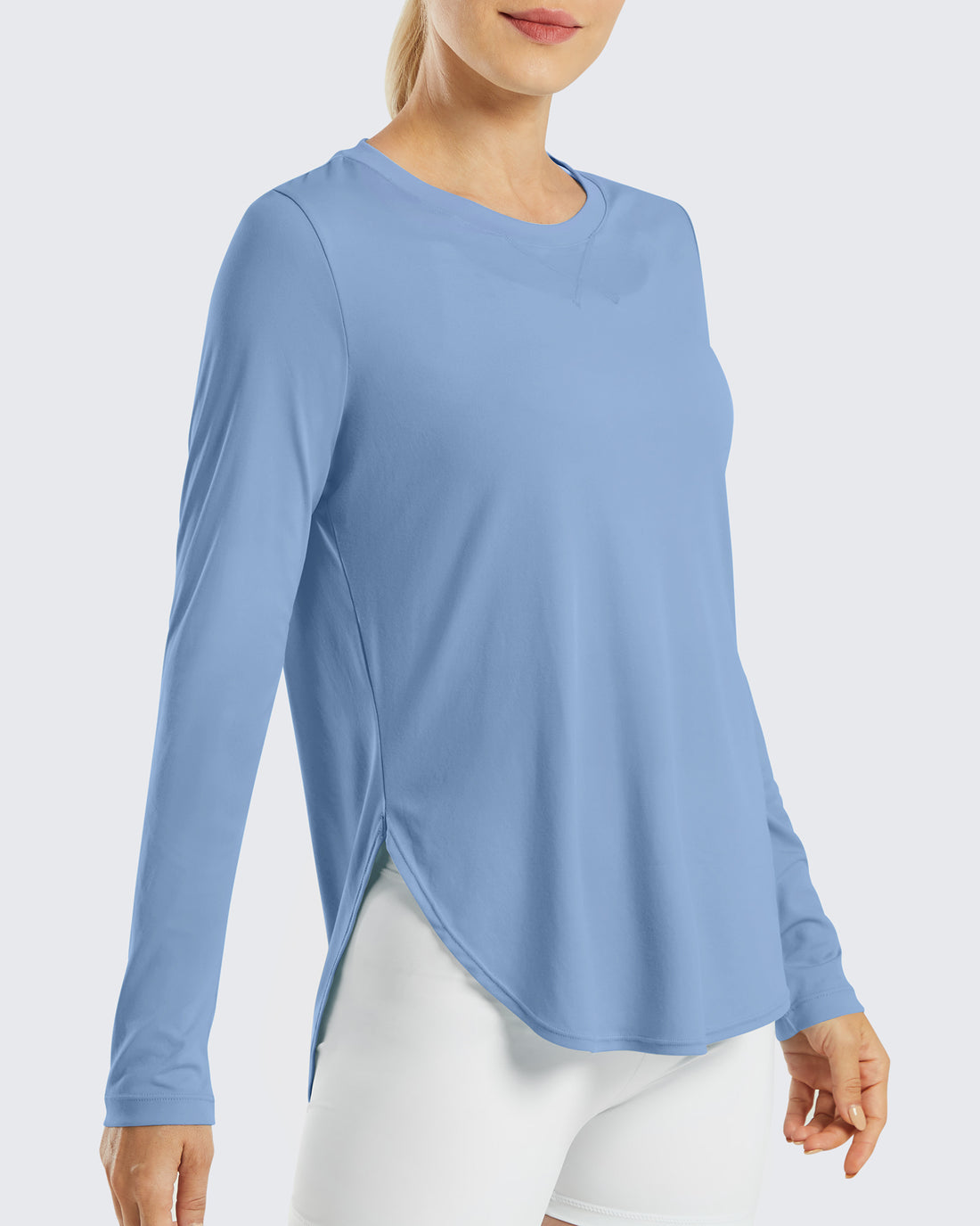 G4Free Activewear Scoop Neck UV Sun Workout Long Sleeve Tops #Blue grey