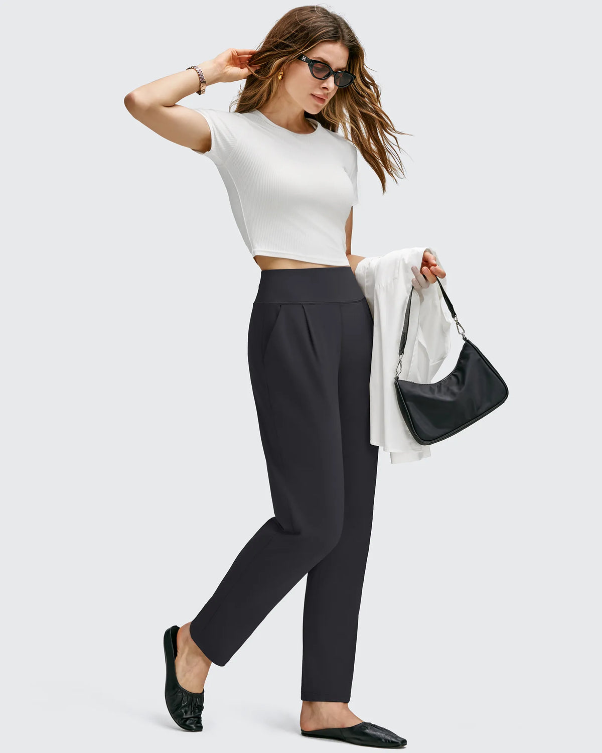 G4Free - ShiftReady Front Pleated Ankle Tapered High Waist Trousers -GF25D637AA-S