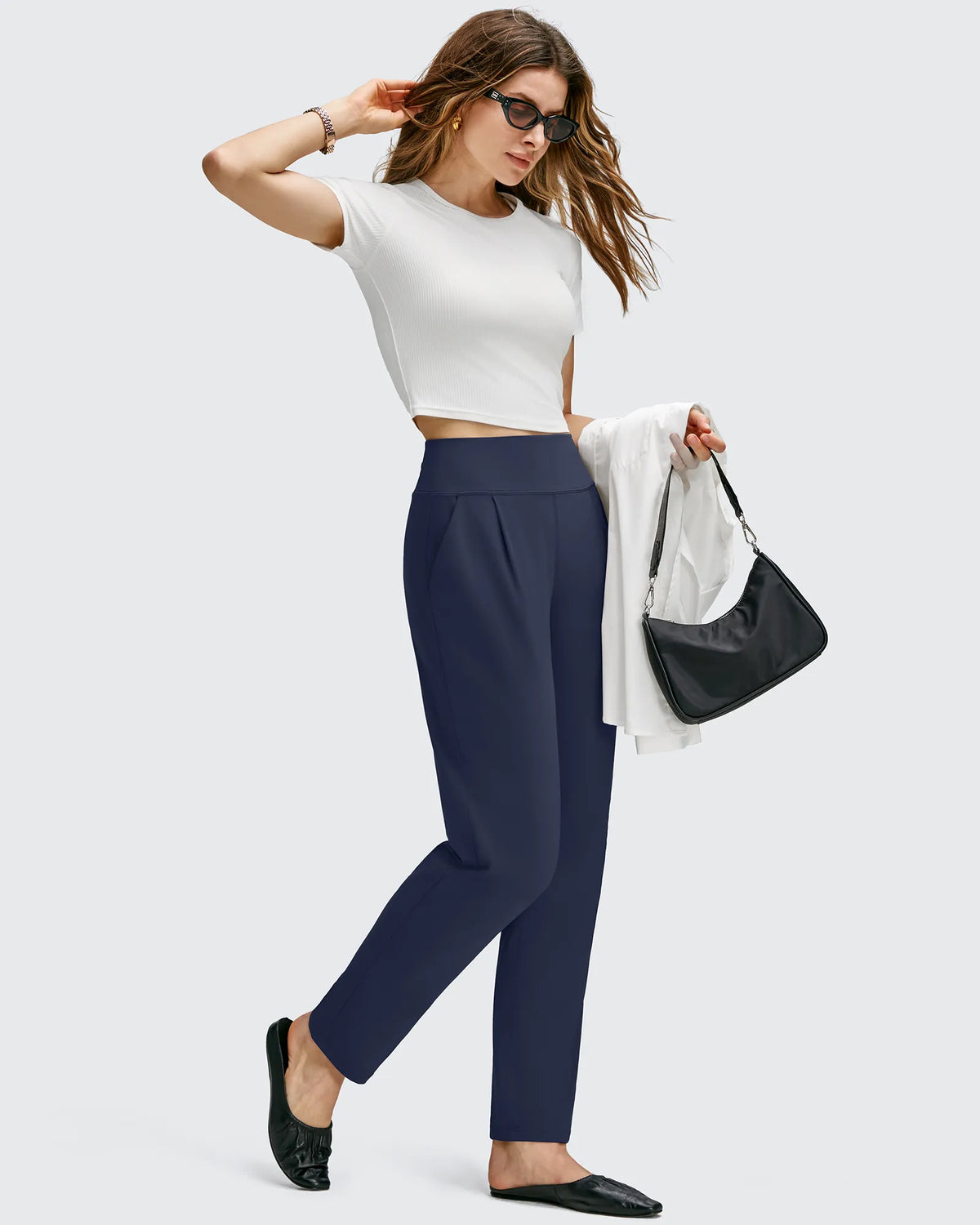G4Free - ShiftReady Front Pleated Ankle Tapered High Waist Trousers -GF25D637AA-S