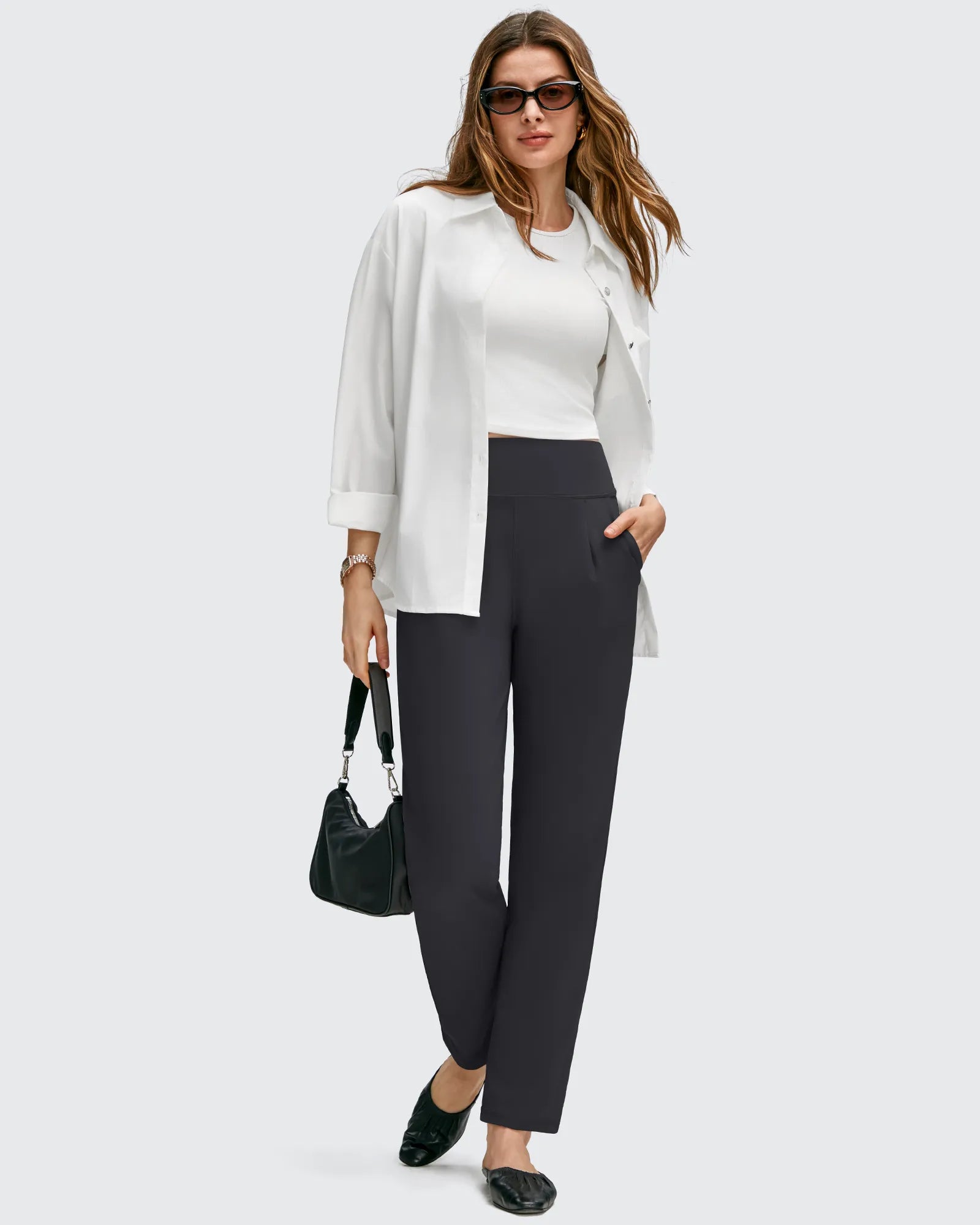 G4Free - ShiftReady Front Pleated Ankle Tapered High Waist Trousers -GF25D637AA-S