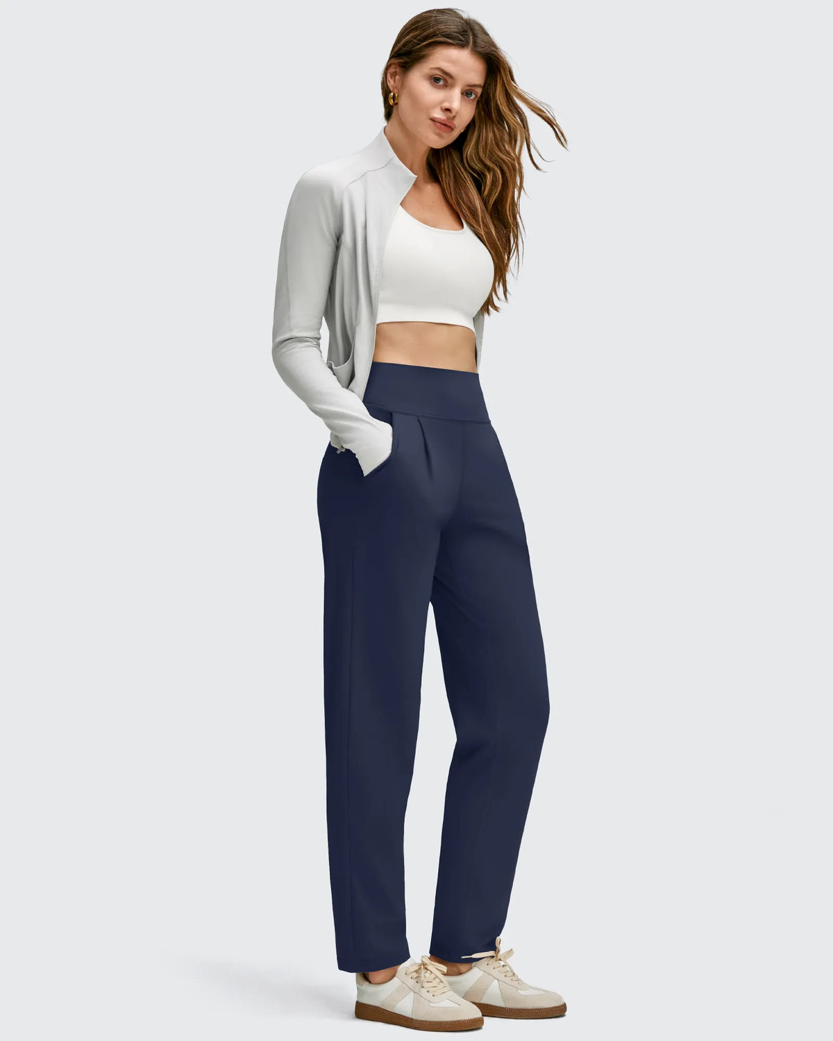G4Free - ShiftReady Front Pleated Ankle Tapered High Waist Trousers -GF25D637AA-S