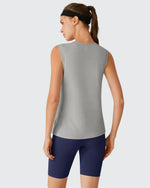 G4Free - Side Slits Loose Fit High Neck Athletic Tanks -GF26L858D016F-XS