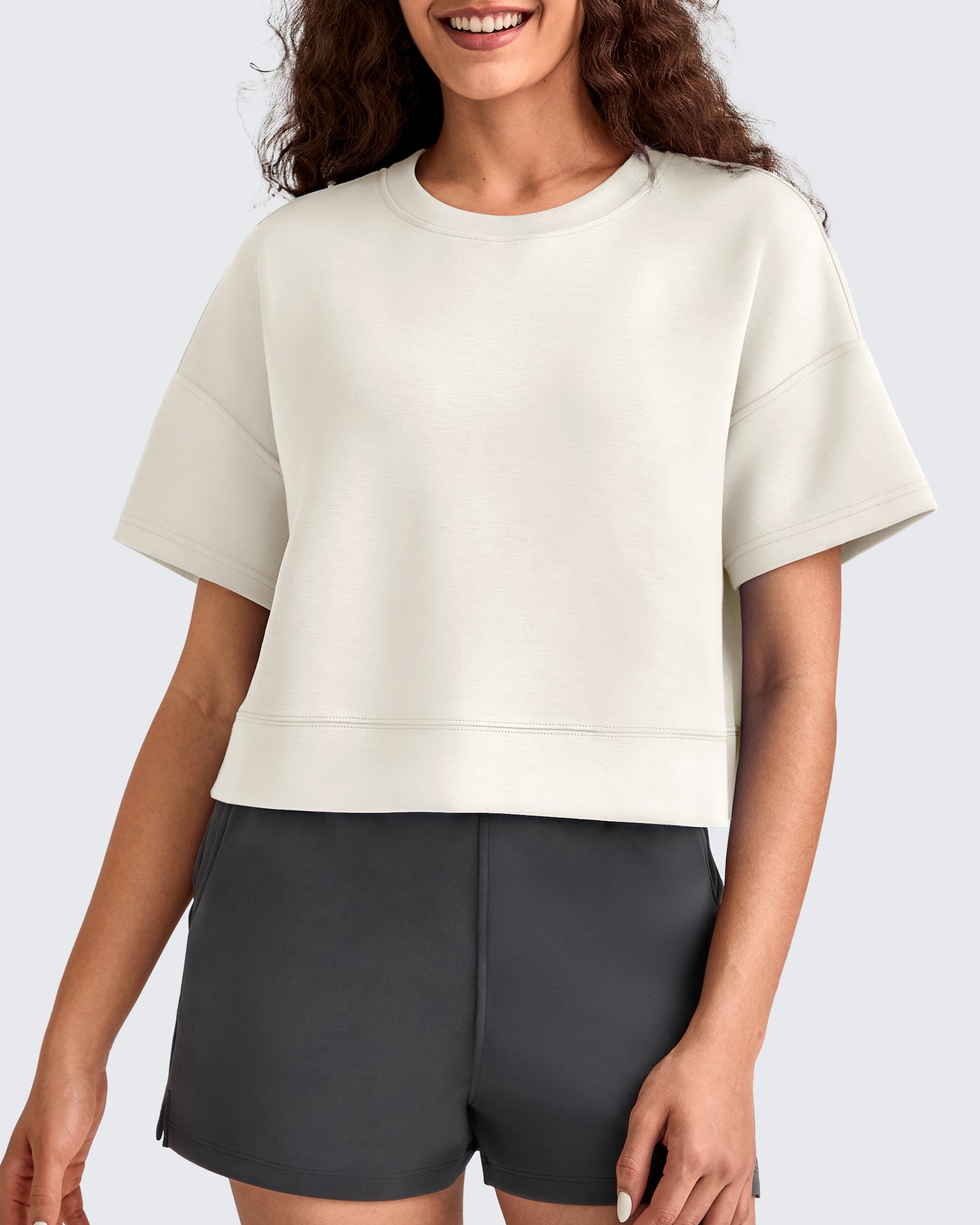 G4Free - Smoofit Crew Neck Boxy Drop Shoulder Short Sleeve -GF25K490DA-S
