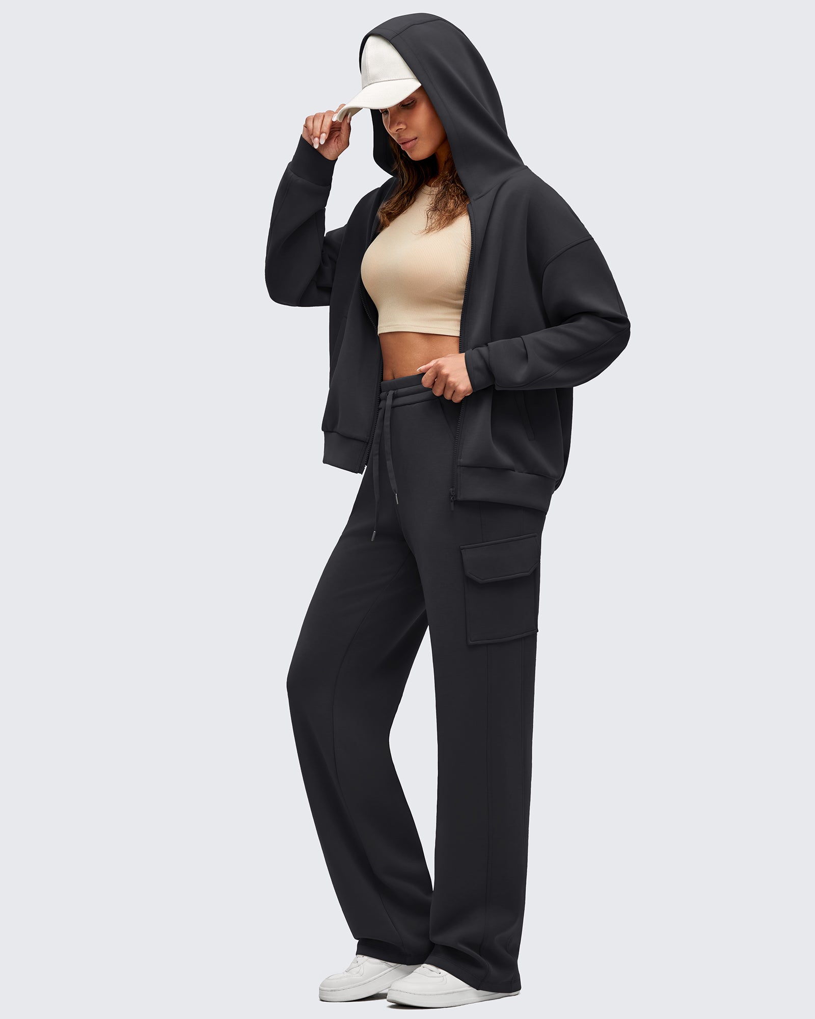G4Free - Smoofit Drawstring Wide Leg Pockets Cargo Sweatpants -GF25J532AF-XS
