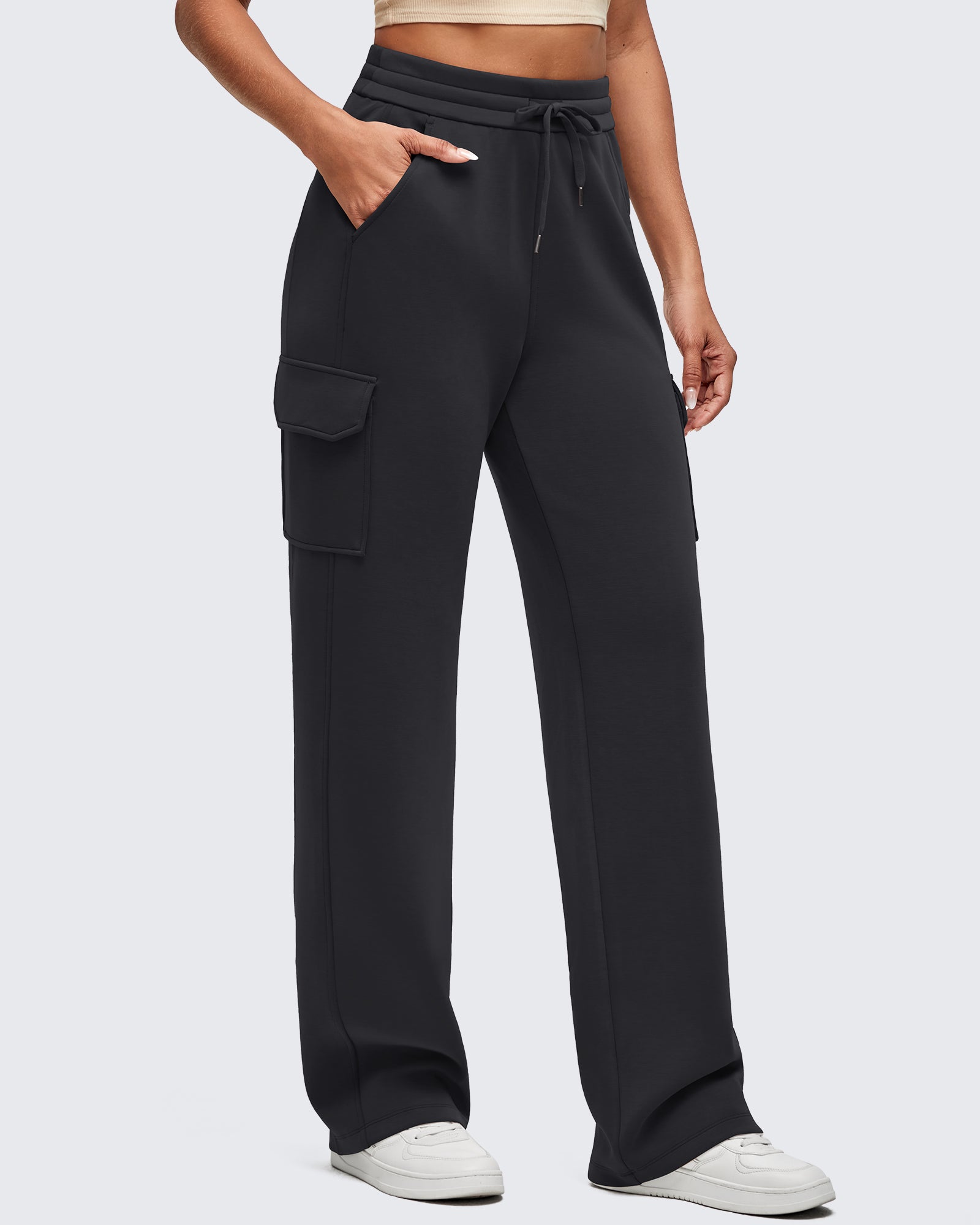 G4Free - Smoofit Drawstring Wide Leg Pockets Cargo Sweatpants -GF25J532AF-XS