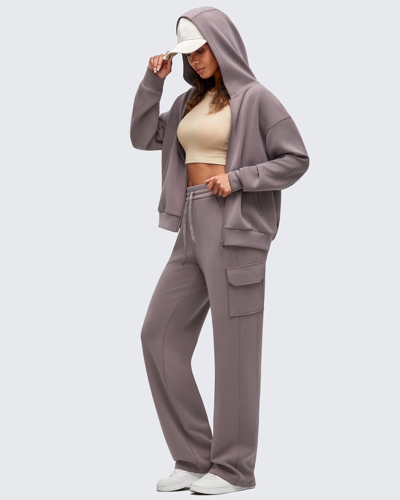 G4Free - Smoofit Drawstring Wide Leg Pockets Cargo Sweatpants -GF25J532AF-XS