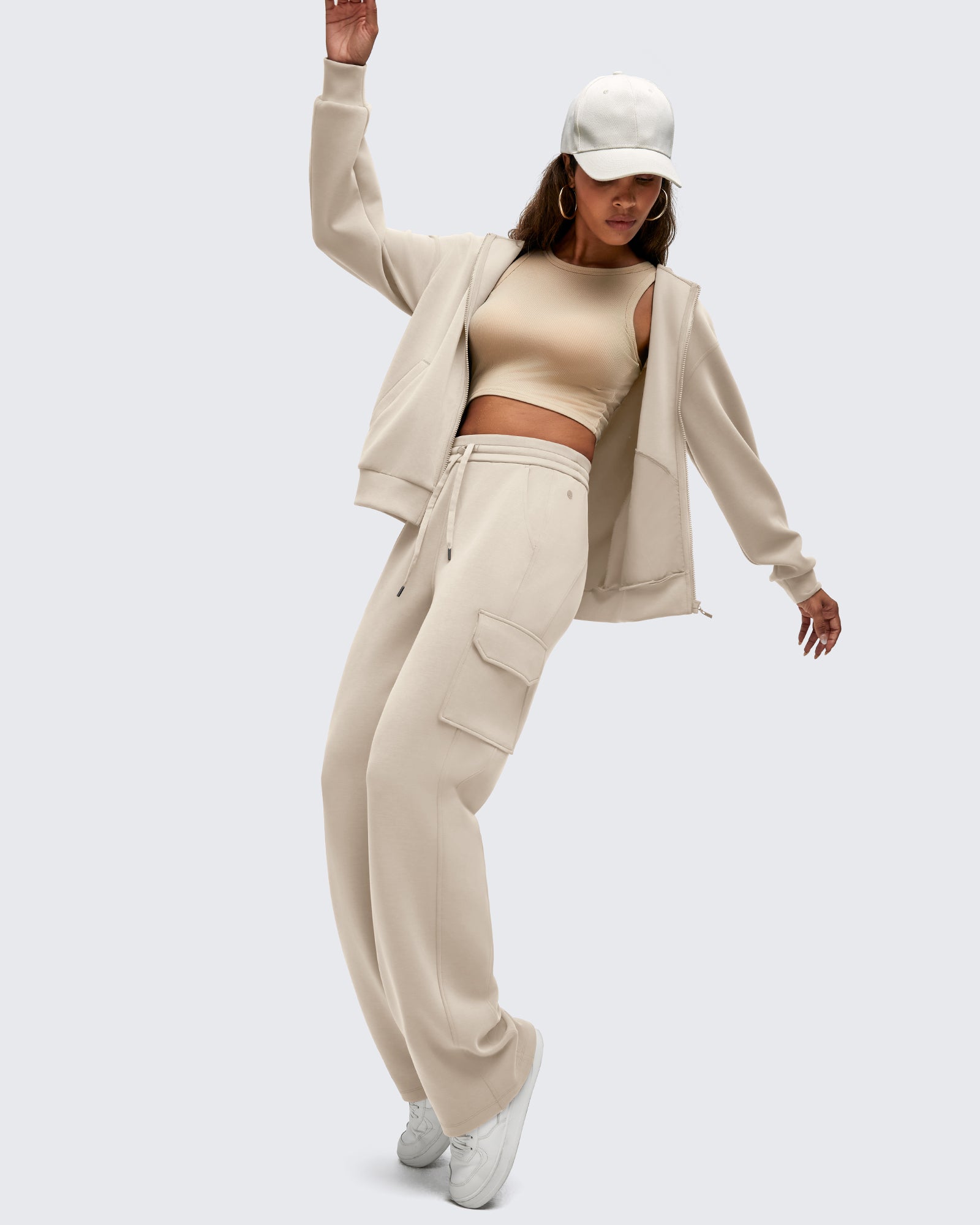 G4Free - Smoofit Drawstring Wide Leg Pockets Cargo Sweatpants -GF25J532AF-XS
