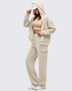G4Free - Smoofit Drawstring Wide Leg Pockets Cargo Sweatpants -GF25J532AF-XS