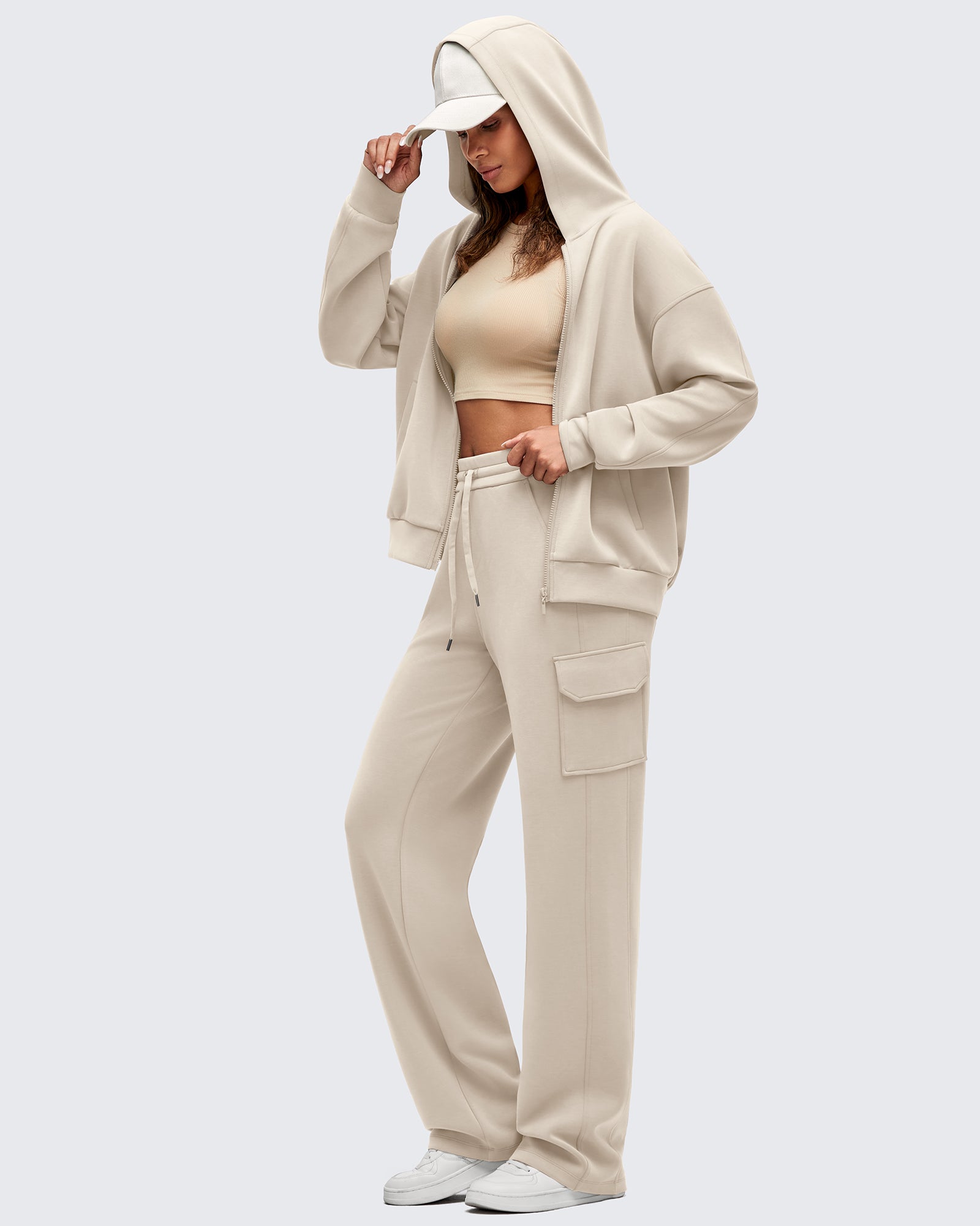 G4Free - Smoofit Drawstring Wide Leg Pockets Cargo Sweatpants -GF25J532AF-XS