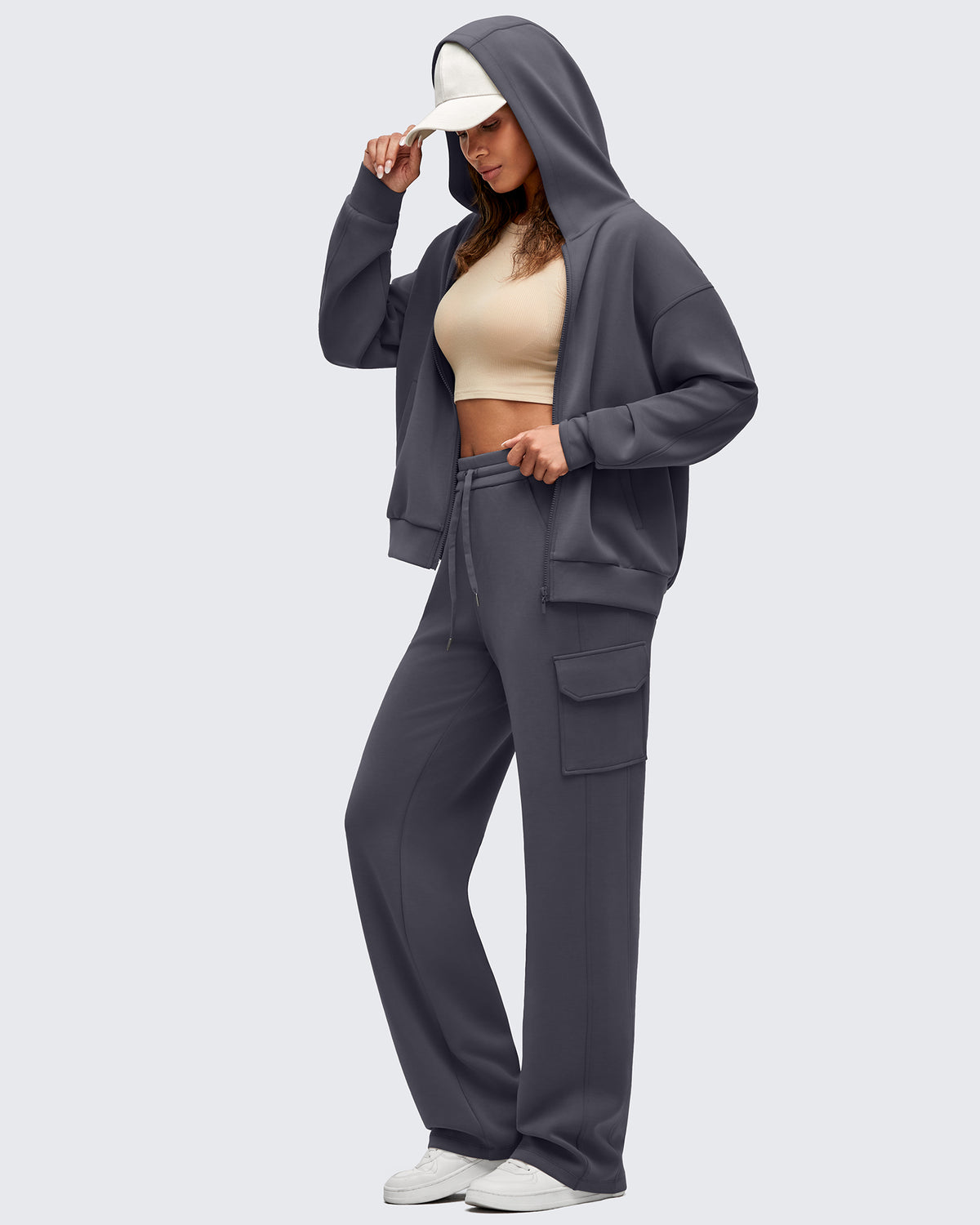 G4Free - Smoofit Drawstring Wide Leg Pockets Cargo Sweatpants -GF25J532AF-XS