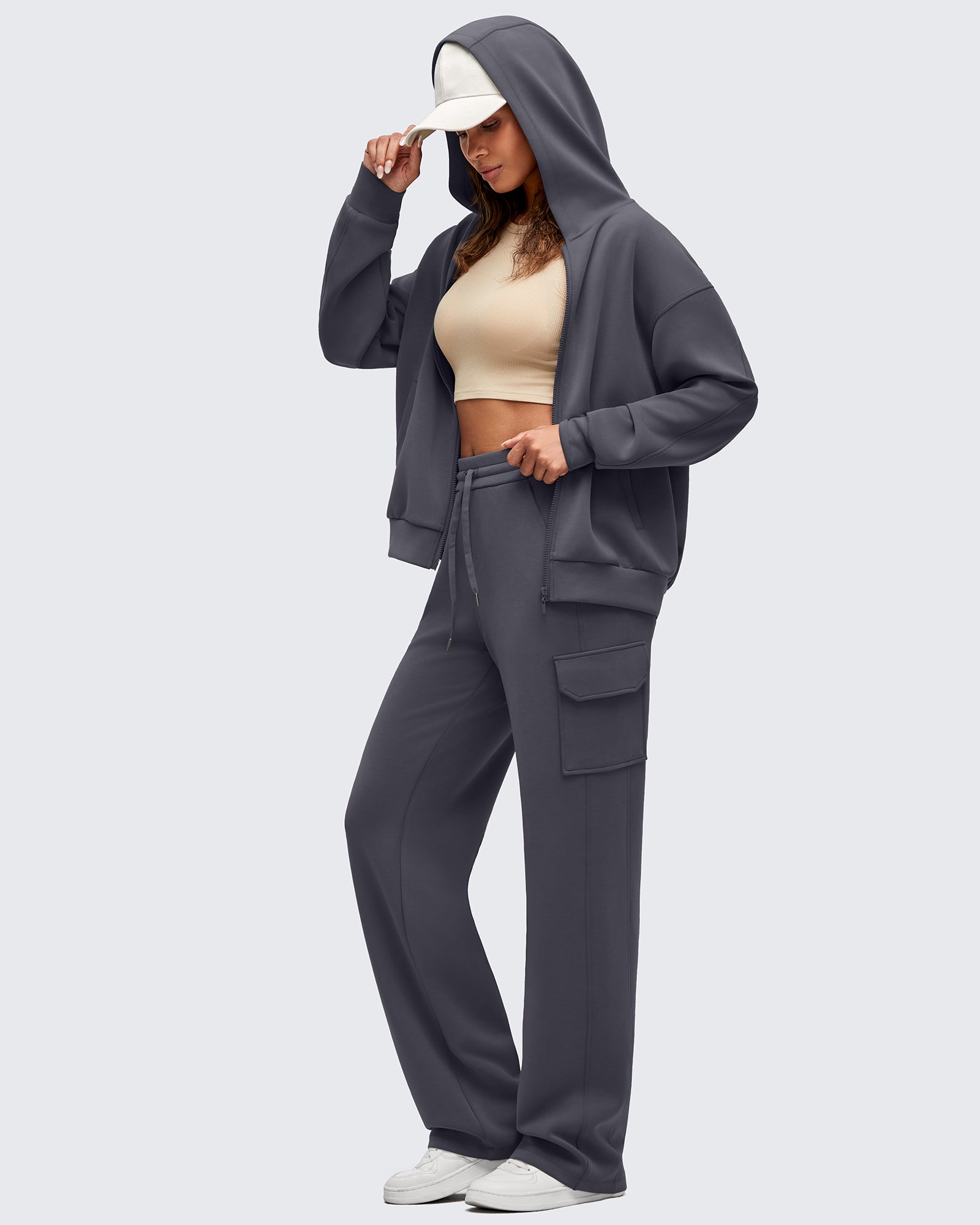 G4Free - Smoofit Drawstring Wide Leg Pockets Cargo Sweatpants -GF25J532AF-XS