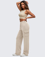 G4Free - Smoofit Drawstring Wide Leg Pockets Cargo Sweatpants -GF25J532AF-XS