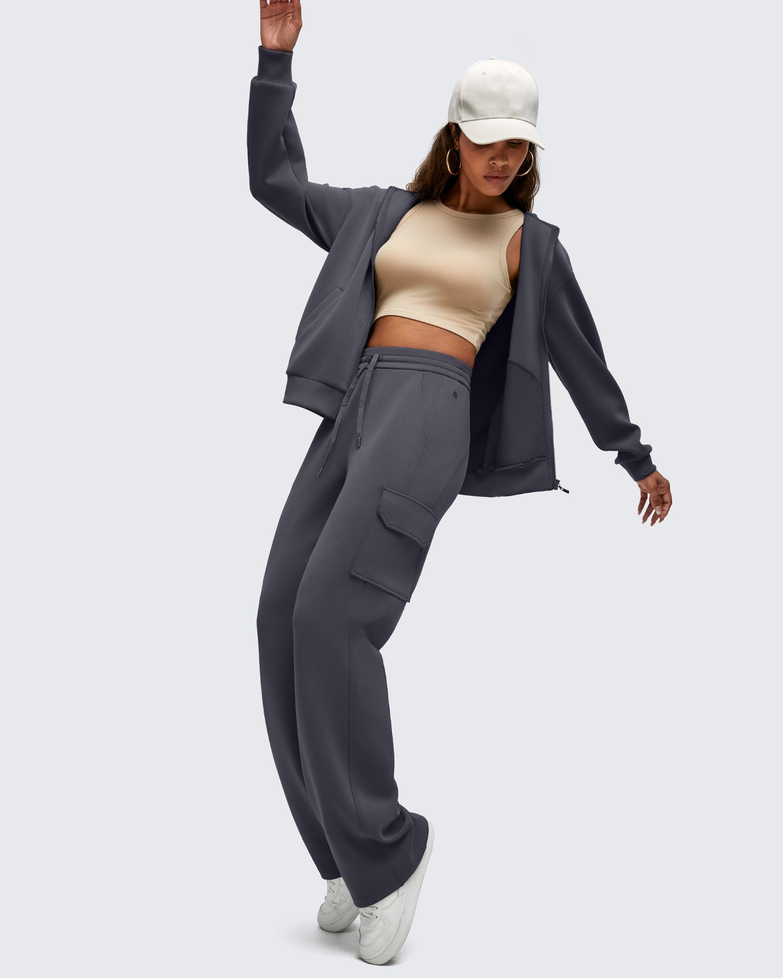 G4Free - Smoofit Drawstring Wide Leg Pockets Cargo Sweatpants -GF25J532AF-XS