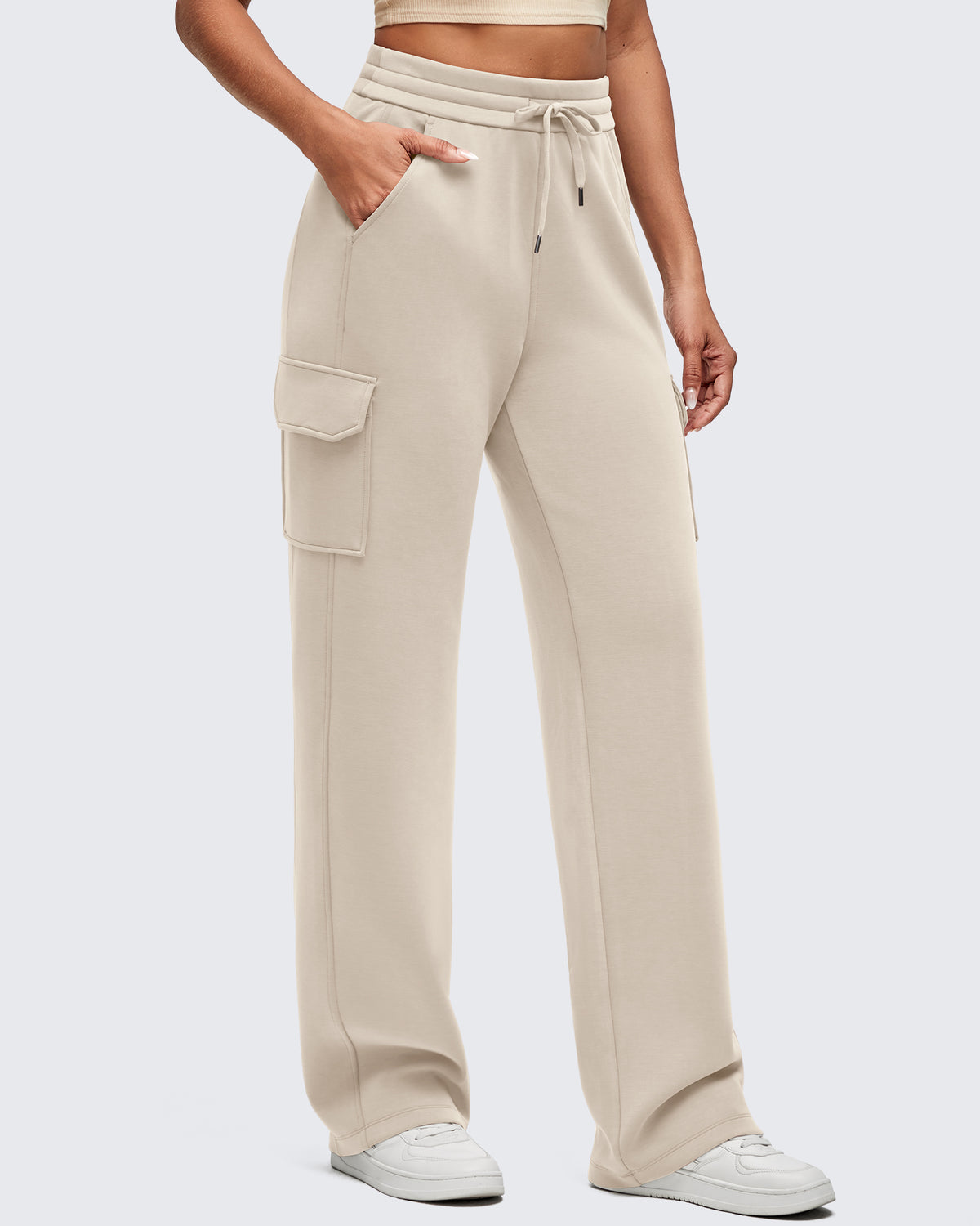 G4Free - Smoofit Drawstring Wide Leg Pockets Cargo Sweatpants -GF25J532AF-XS