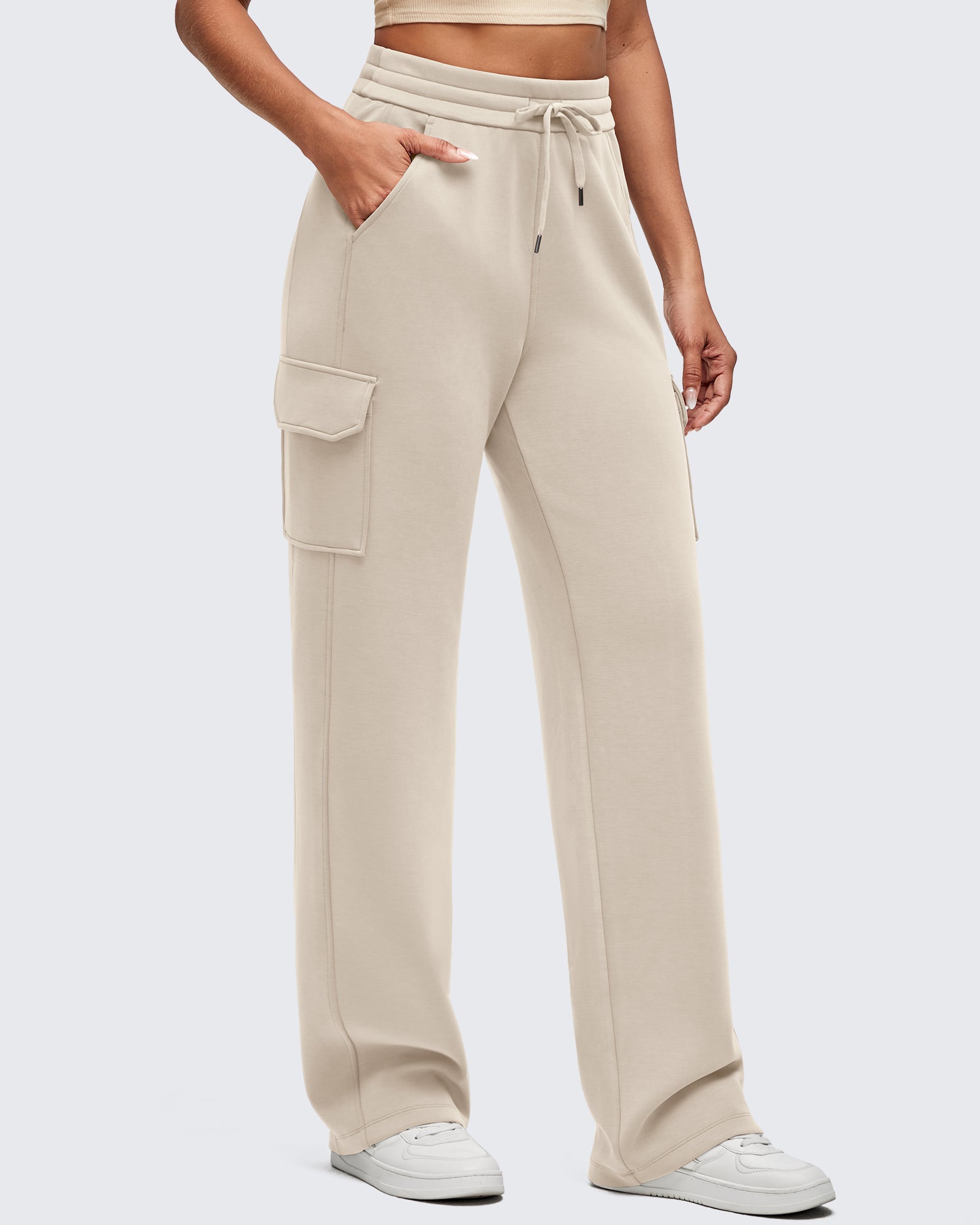 G4Free - Smoofit Drawstring Wide Leg Pockets Cargo Sweatpants -GF25J532AF-XS