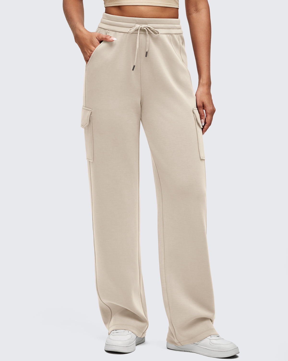 G4Free - Smoofit Drawstring Wide Leg Pockets Cargo Sweatpants -GF25J532AF-XS