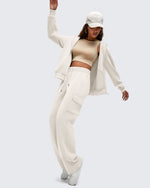 G4Free - Smoofit Drawstring Wide Leg Pockets Cargo Sweatpants -GF25J532AF-XS