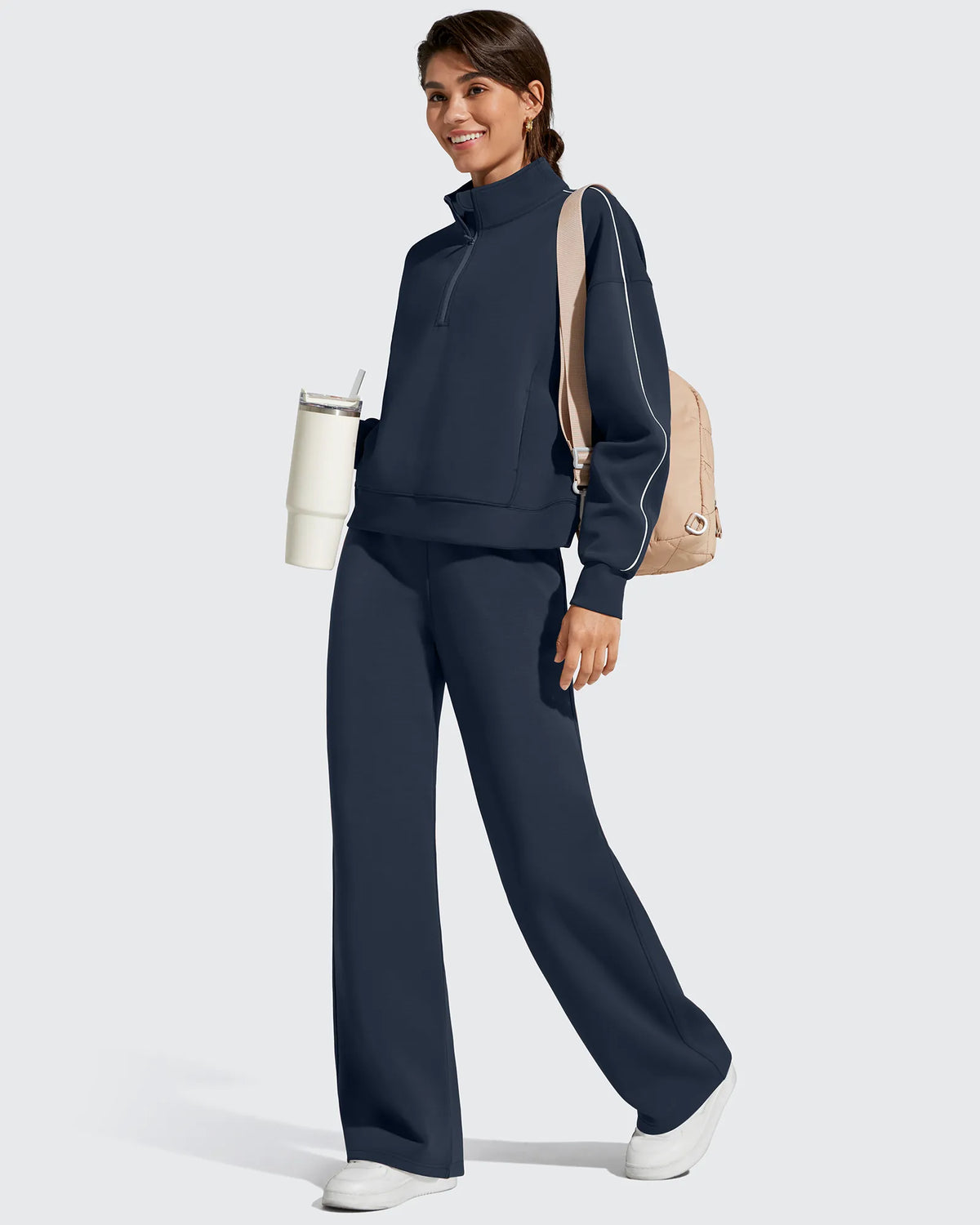 G4Free - Smoofit Elastic Drawstring Fleece Lined Wide Leg Sweatpants -GF25J723AA-S